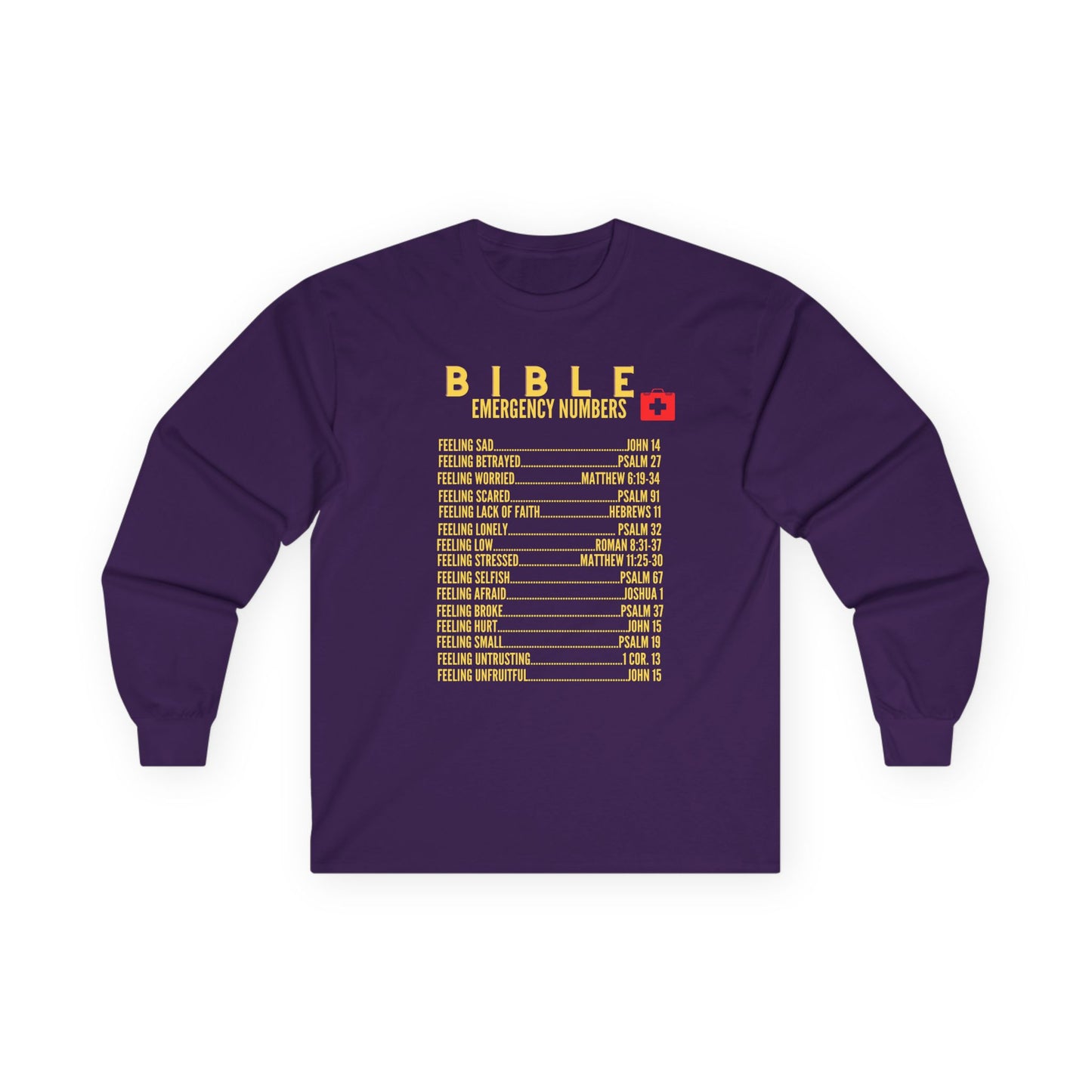 Bible Emergency Numbers Long Sleeve Tee - Gold
