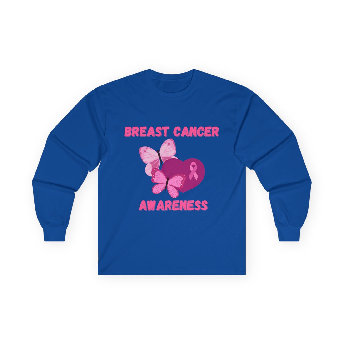 Breast Cancer Awareness Long Sleeve Tee — Pink Ribbon Butterfly Design