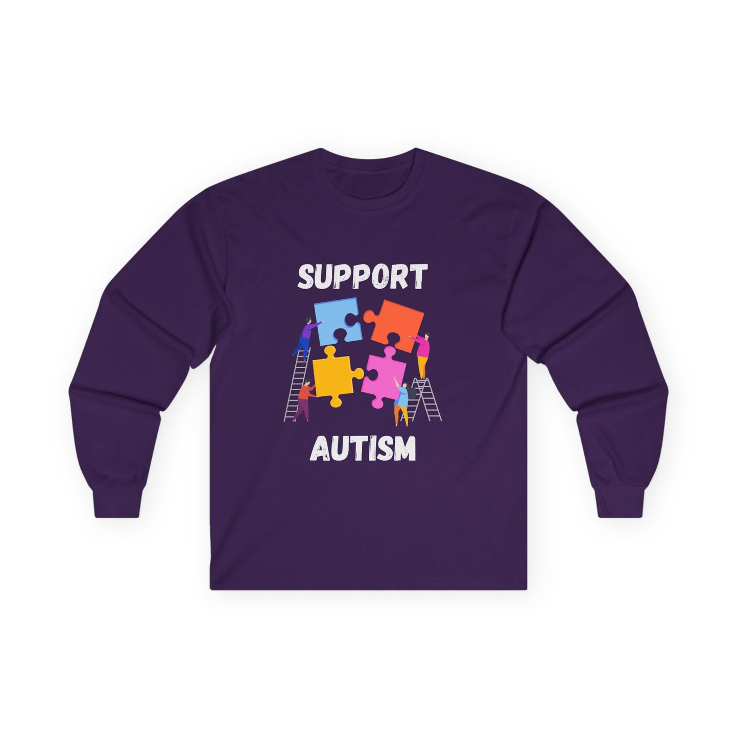 Support Autism Long Sleeve Tee — Puzzle Piece Awareness Shirt - White