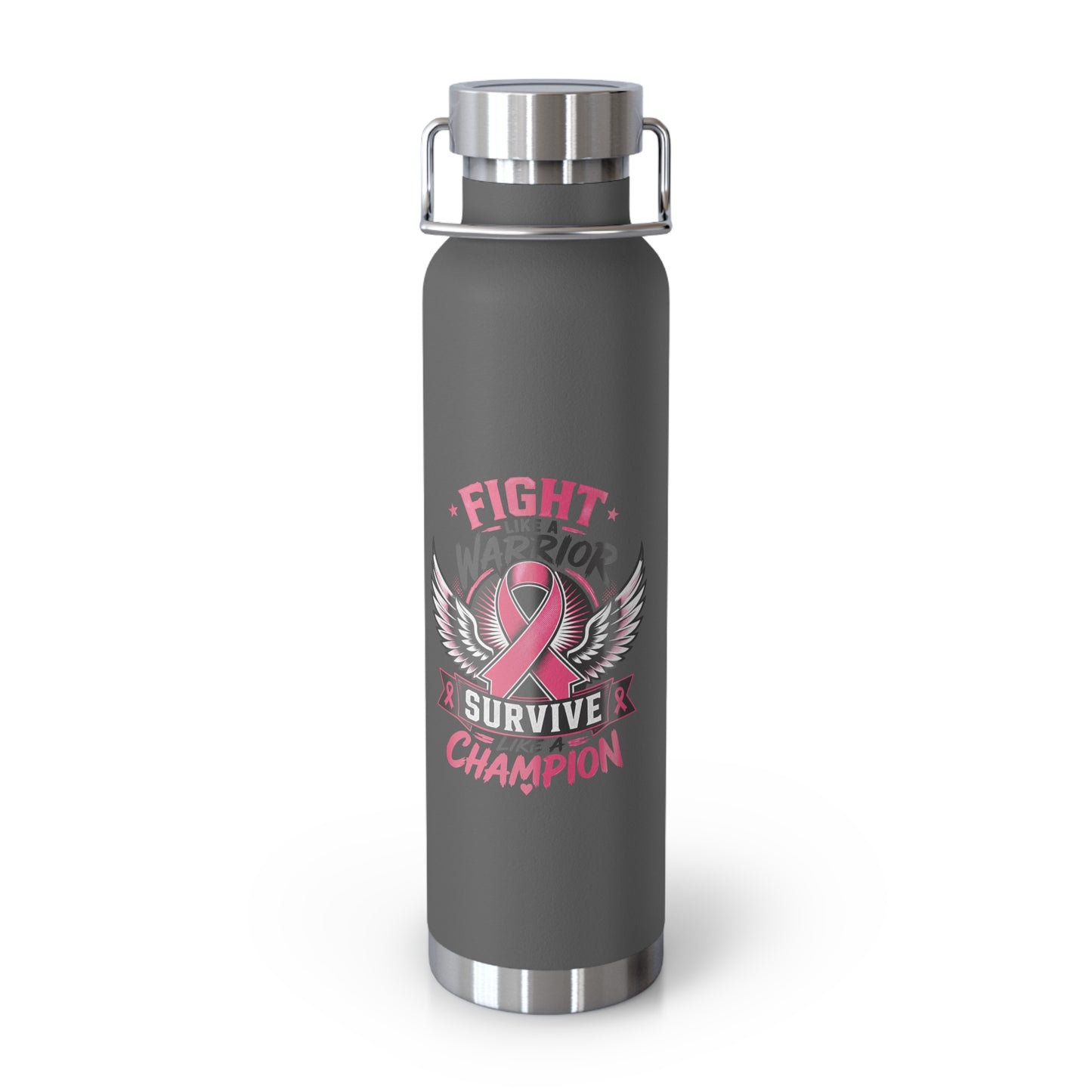 Fight Warrior Survive Champion Pink Ribbon 22oz Insulated Water Bottle