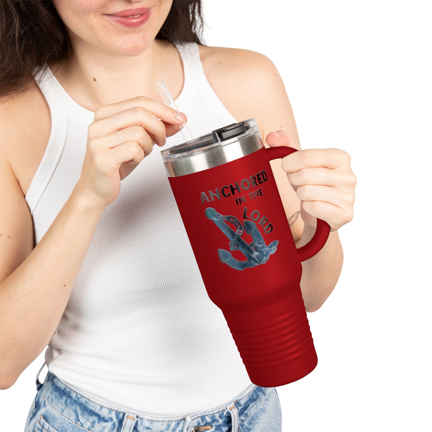 Anchored in the Lord 40oz Insulated Travel Mug Black