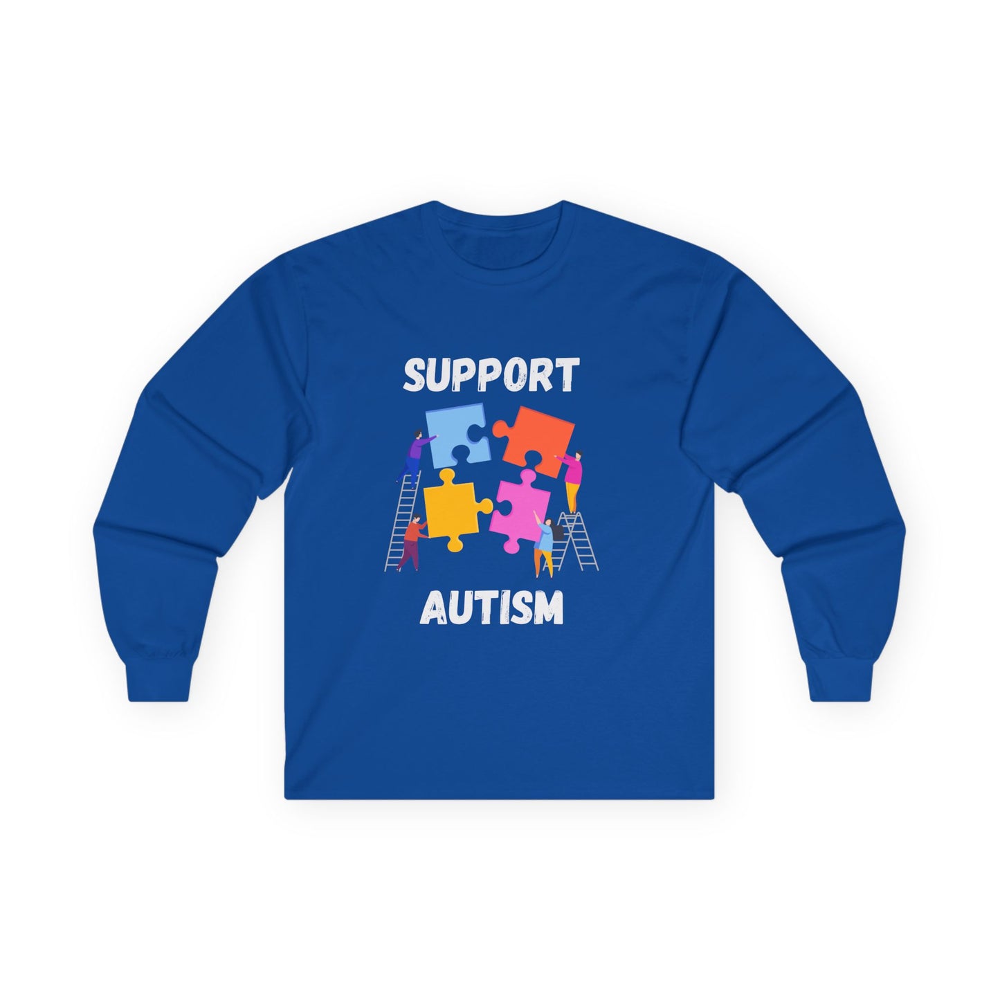 Support Autism Long Sleeve Tee — Puzzle Piece Awareness Shirt - White