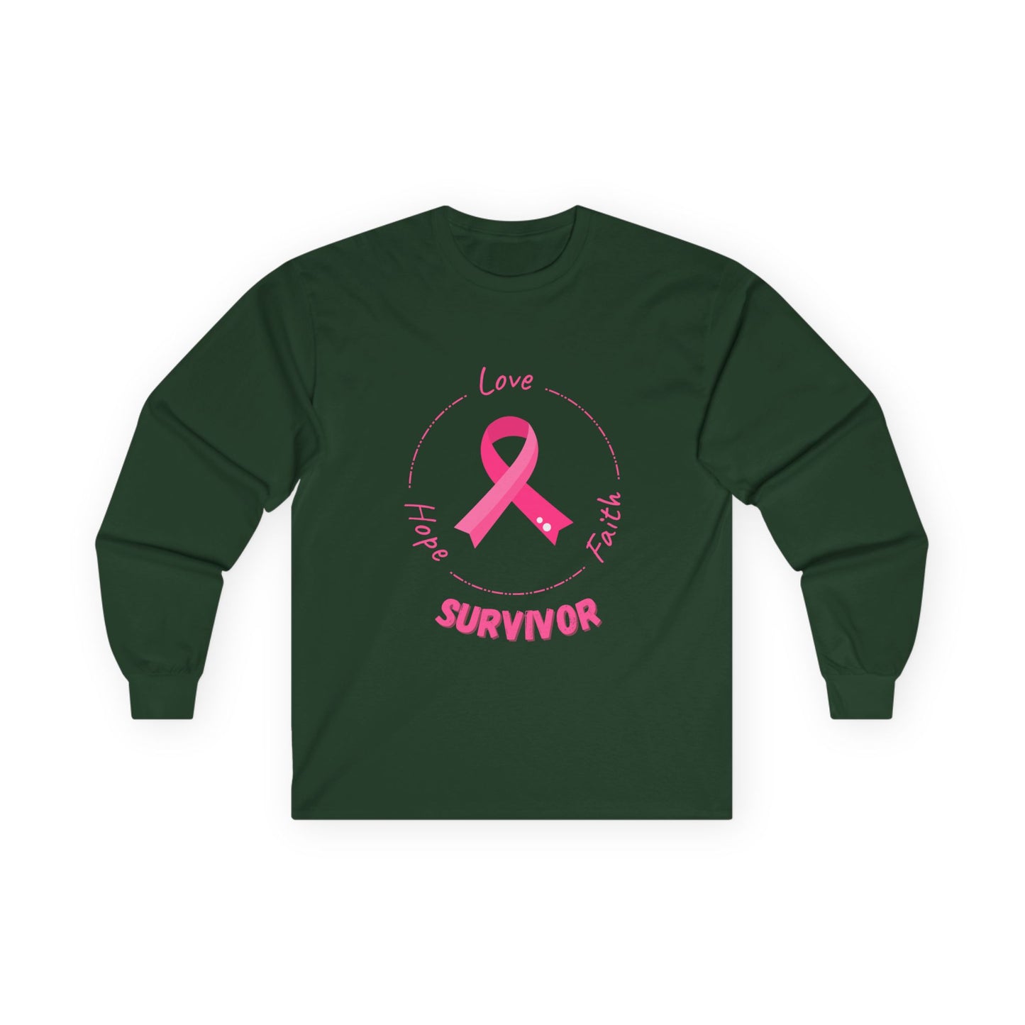 Breast Cancer Survivor Long Sleeve Tee — Pink Ribbon “Survivor”