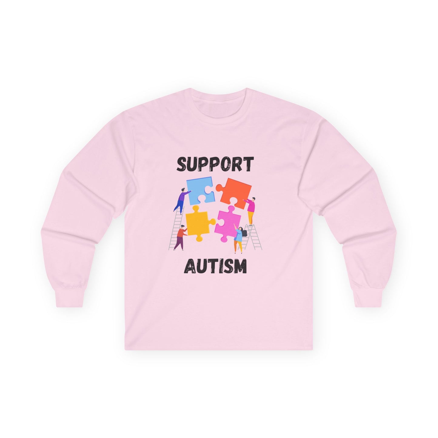 Support Autism Long Sleeve Tee — Puzzle Piece Awareness Shirt - Blk