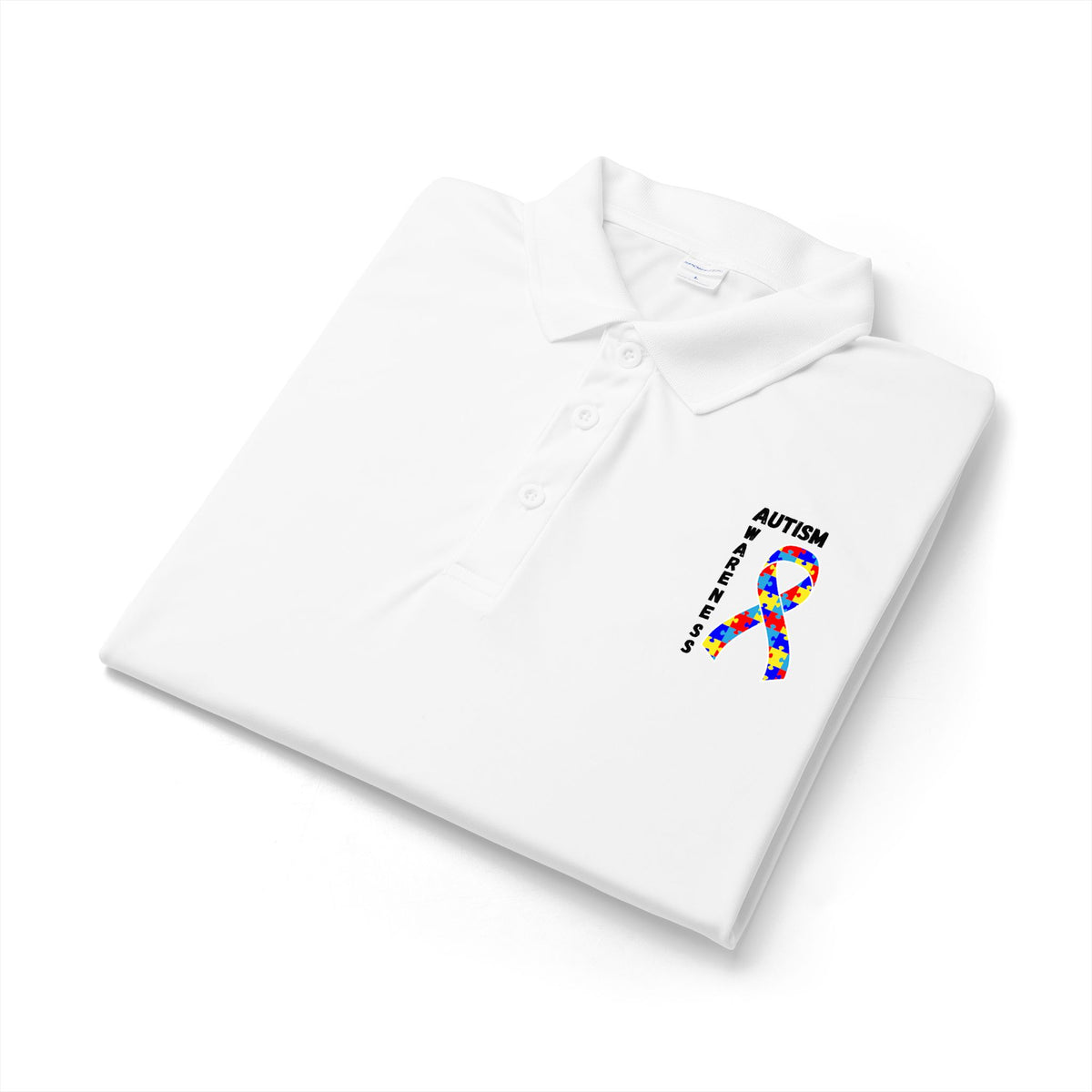 Autism Puzzle Ribbon Polo - Black