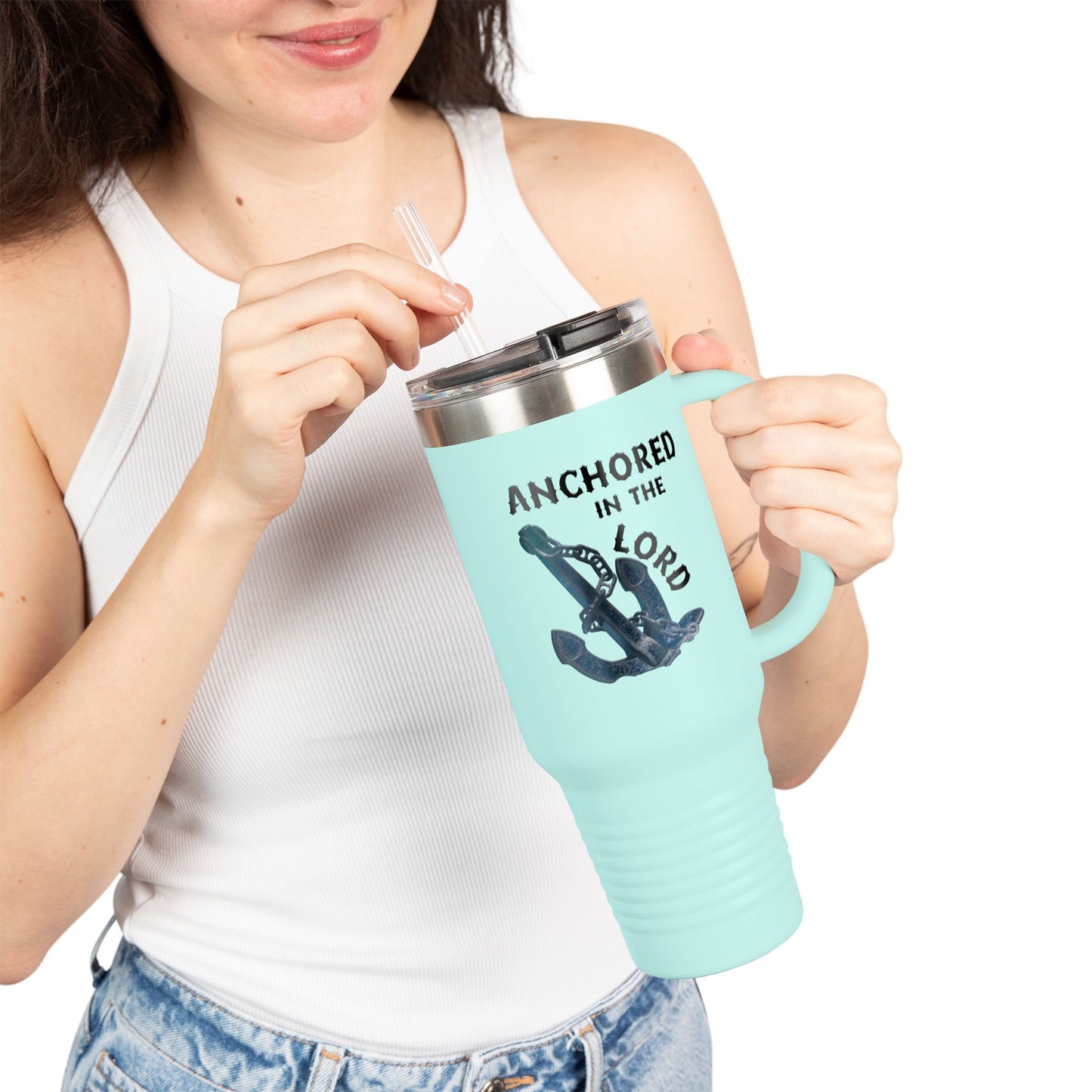 Anchored in the Lord 40oz Insulated Travel Mug Black