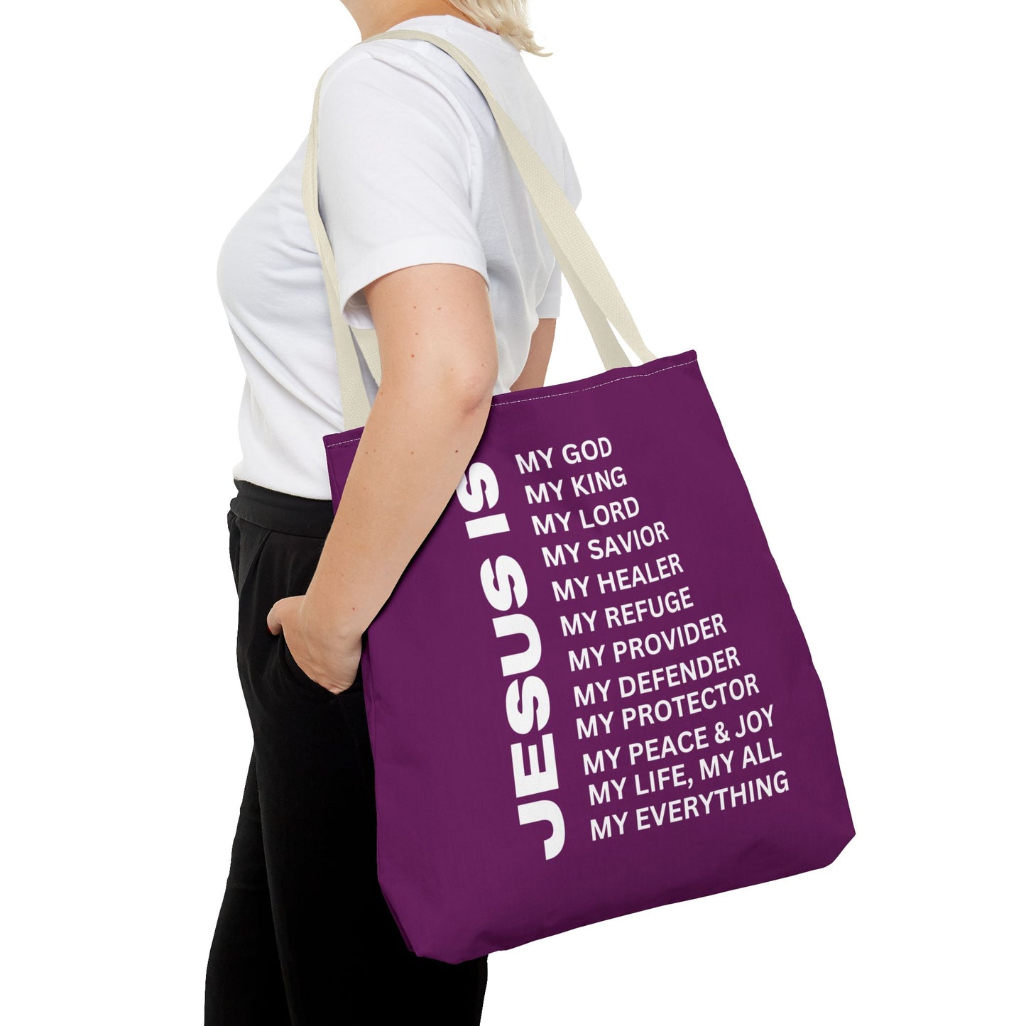 Christian JESUS IS Tote Bag - Purple