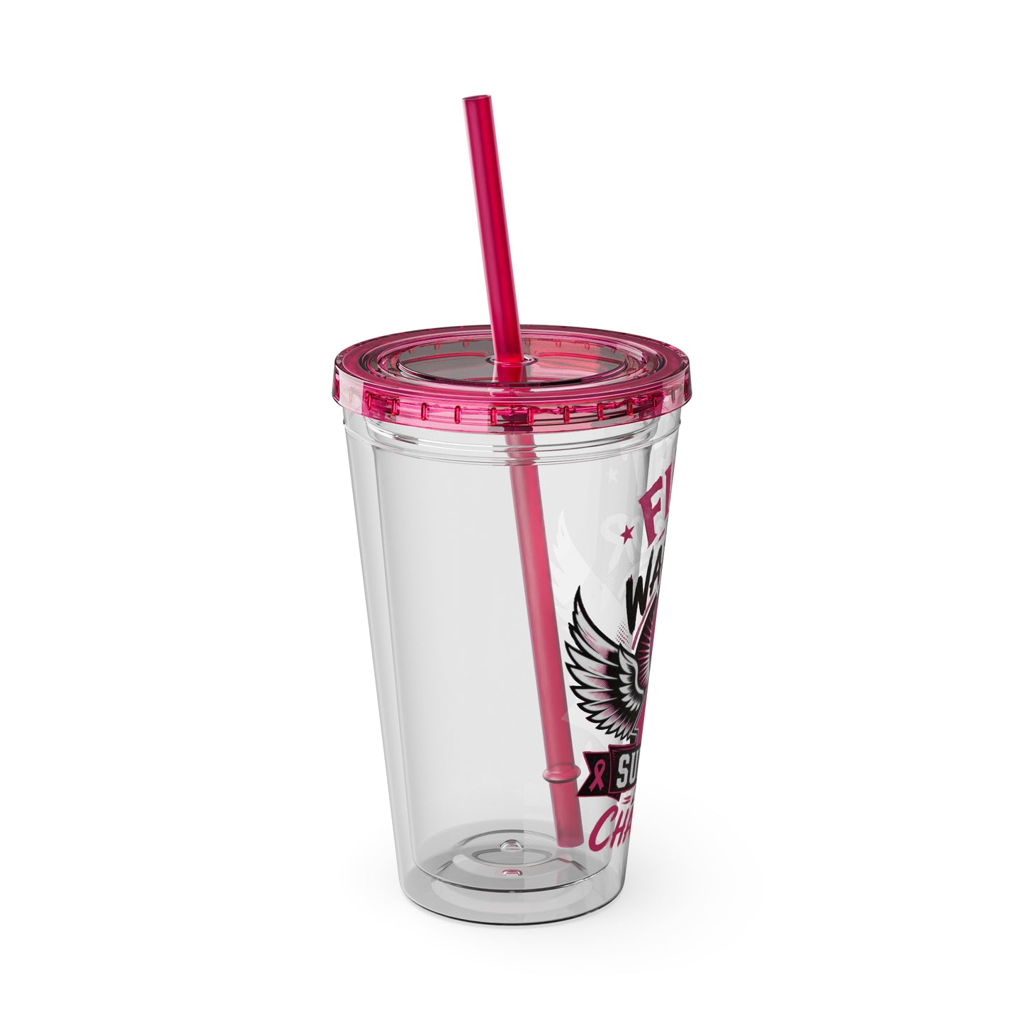 Fight Like a Warrior, Survive Like a Champion Breast Cancer Awareness 16oz Tumbler with Straw