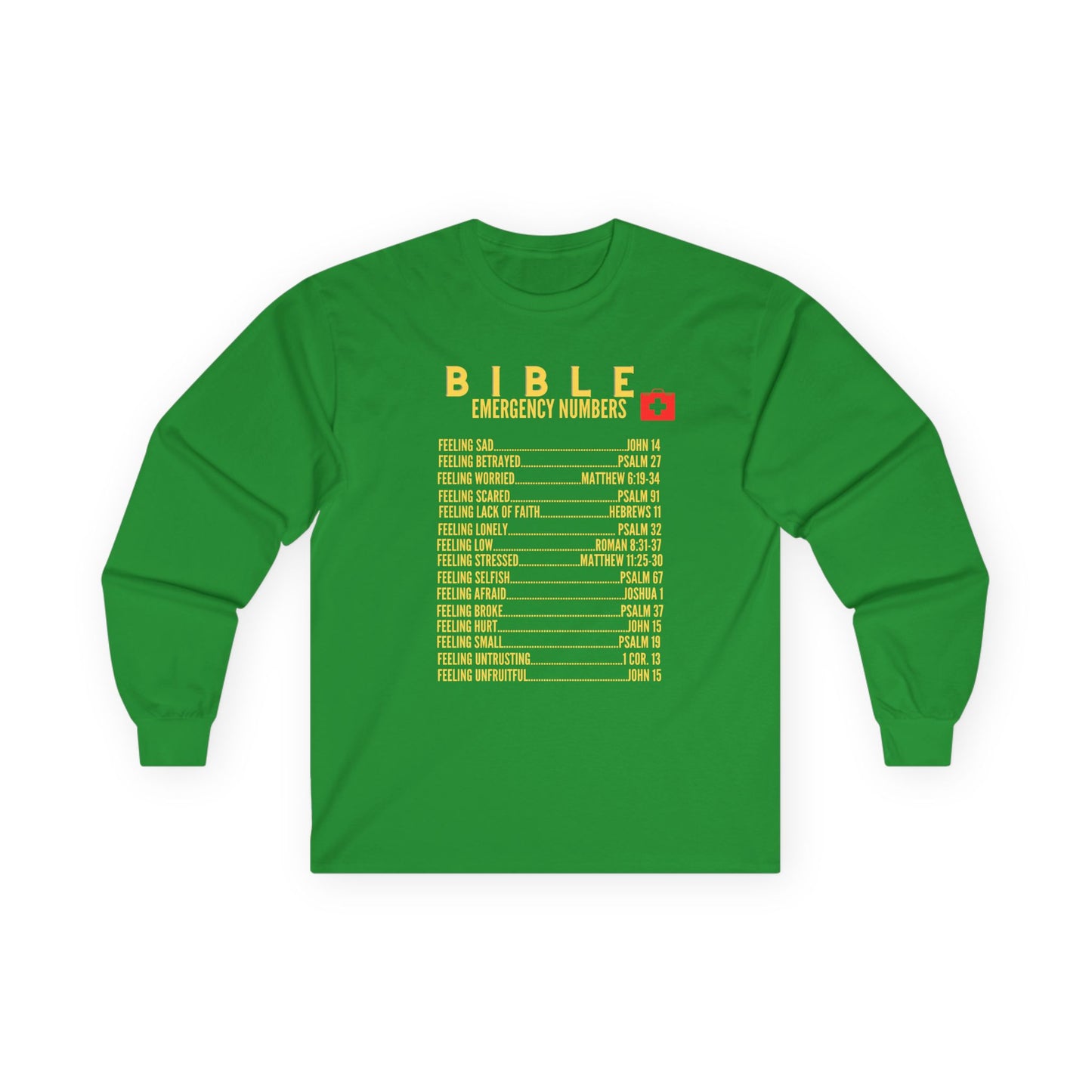 Bible Emergency Numbers Long Sleeve Tee - Gold