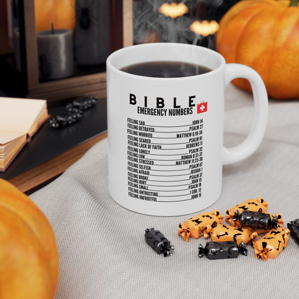 Bible Emergency Numbers White Coffee Mug (11oz, 15oz)