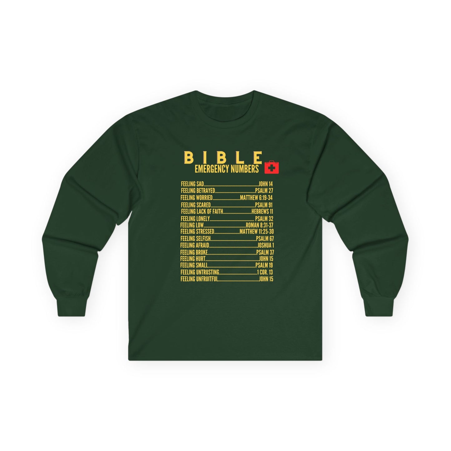 Bible Emergency Numbers Long Sleeve Tee - Gold