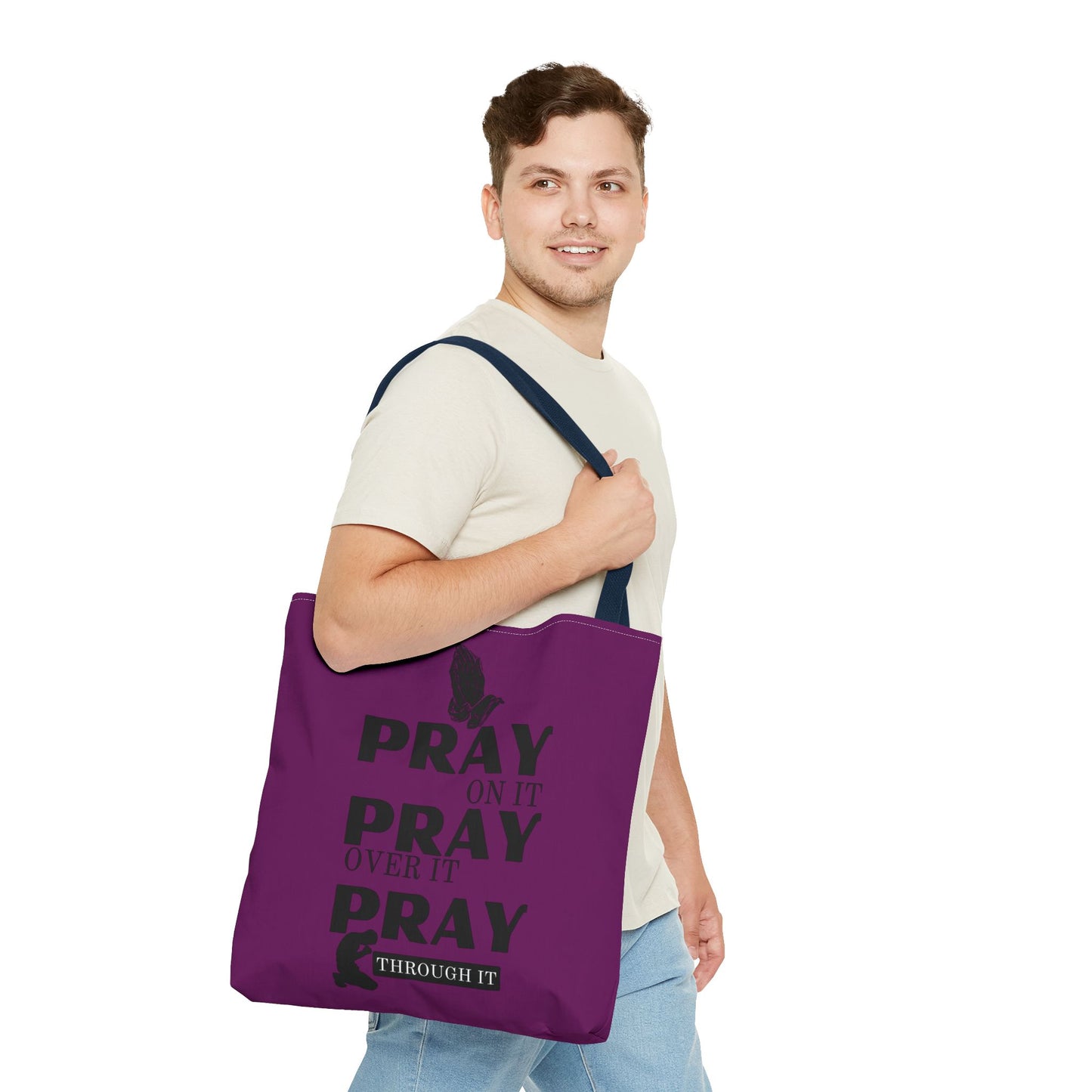 Pray On It Pray Over It Pray Through It Tote Bag - Purple
