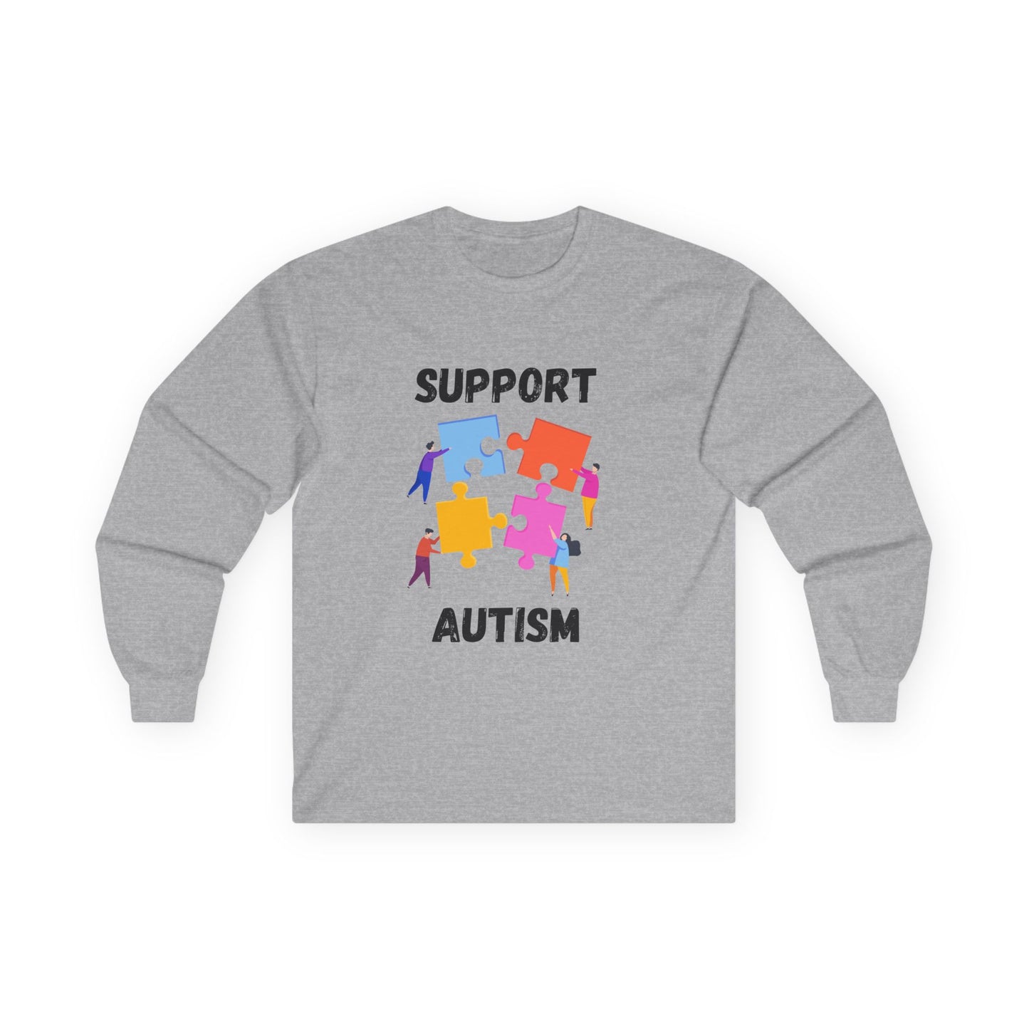 Support Autism Long Sleeve Tee — Puzzle Piece Awareness Shirt - Blk