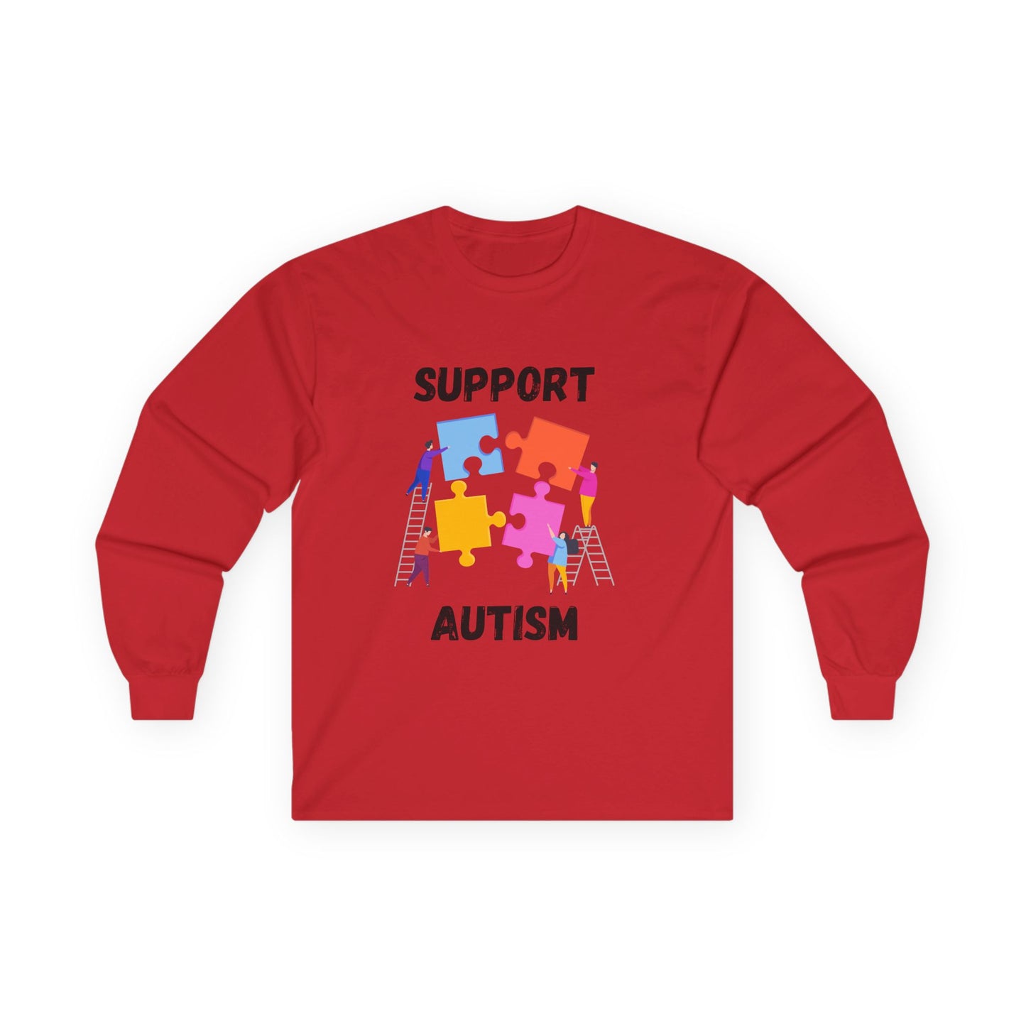 Support Autism Long Sleeve Tee — Puzzle Piece Awareness Shirt - Blk