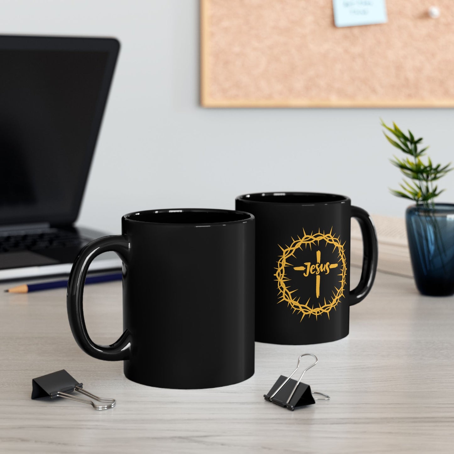 Jesus Crown of Thorns Black Coffee Mug (11oz/15oz)