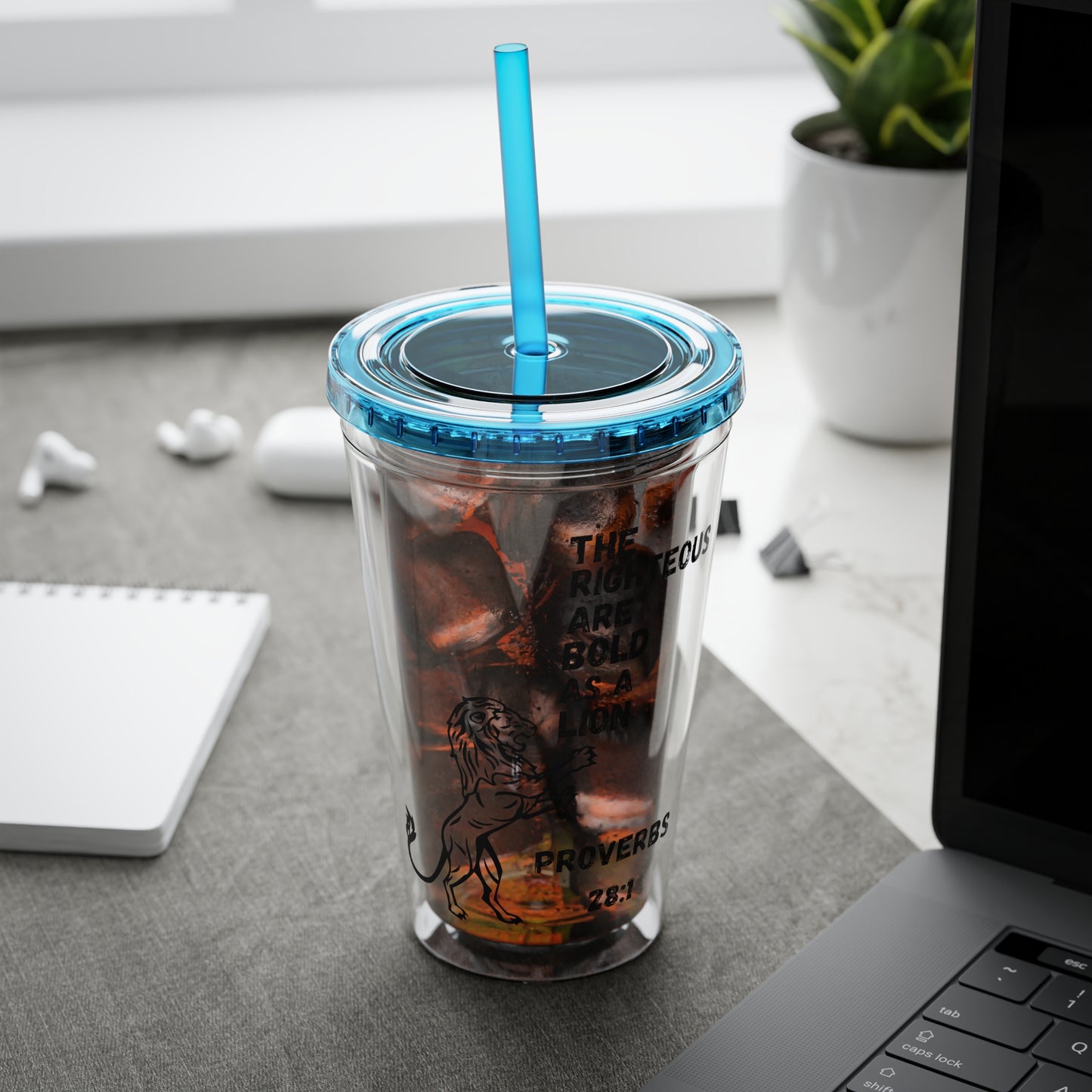 "The Righteous Are Bold as a Lion" 16oz Inspirational Tumbler with Straw