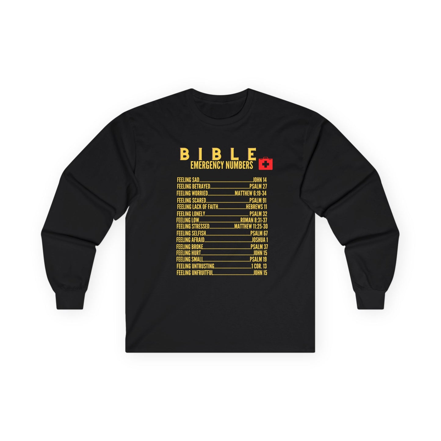 Bible Emergency Numbers Long Sleeve Tee - Gold