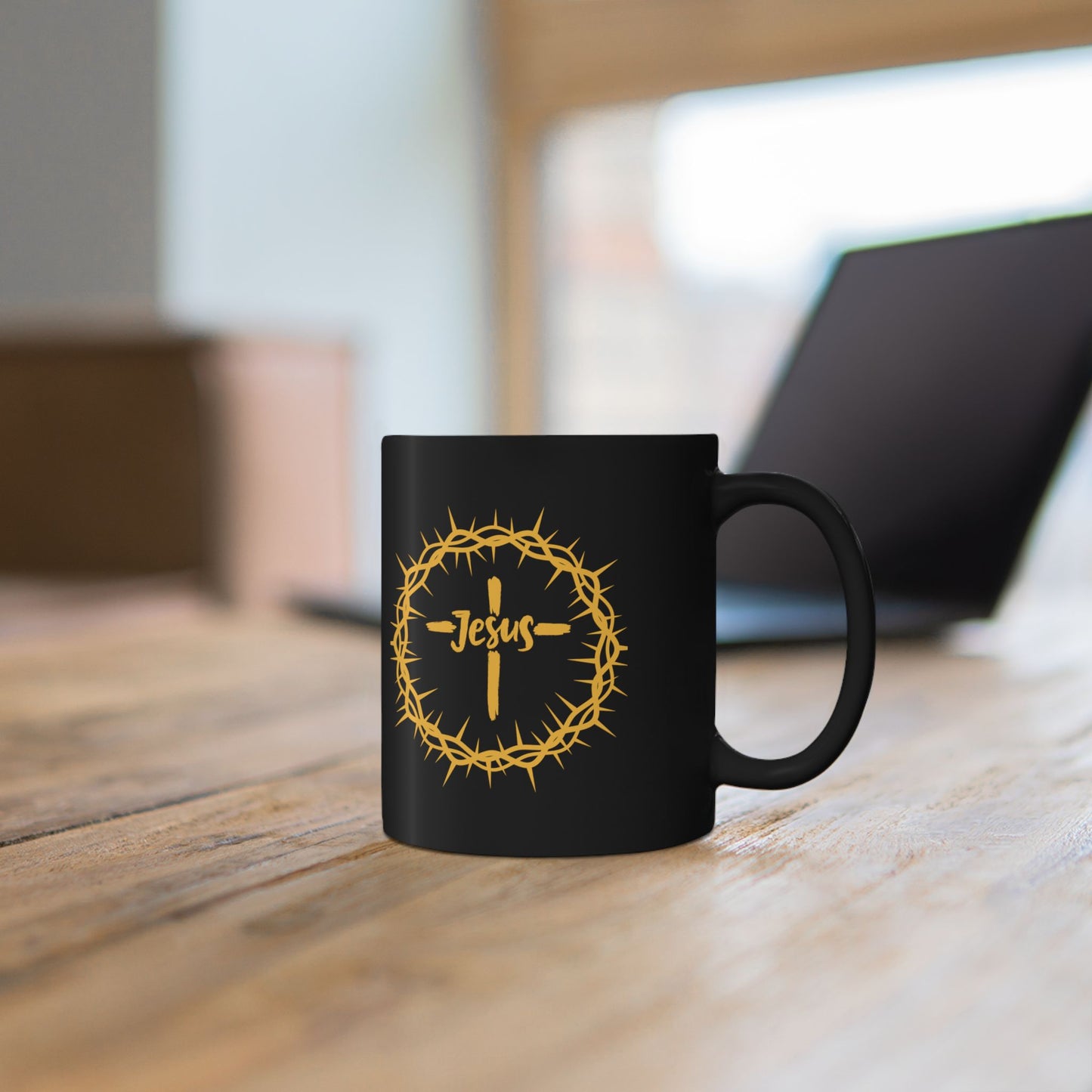 Jesus Crown of Thorns Black Coffee Mug (11oz/15oz)