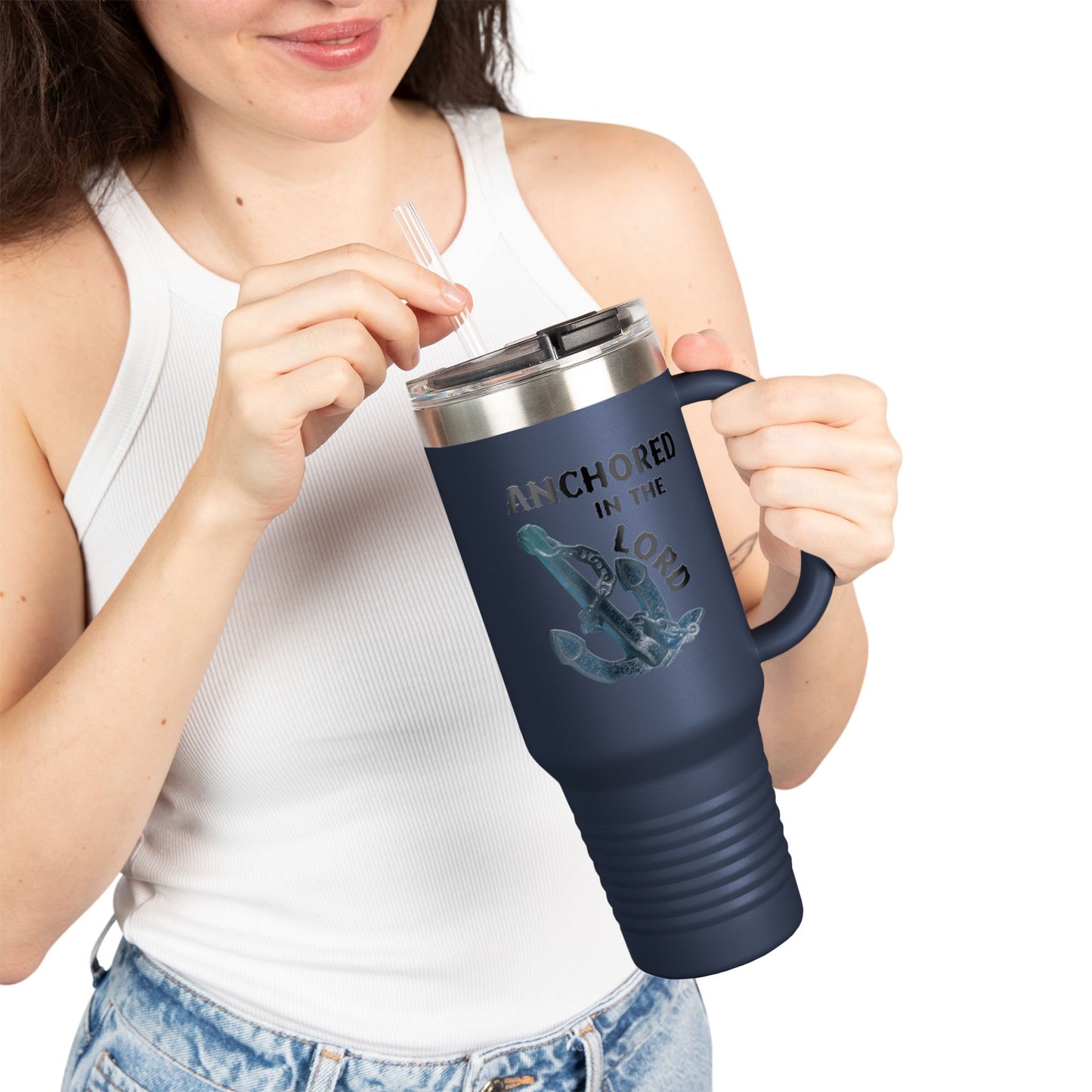 Anchored in the Lord 40oz Insulated Travel Mug Black