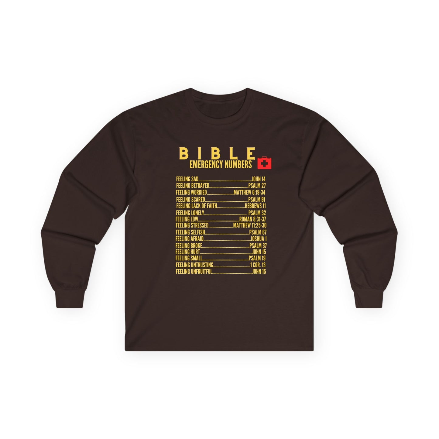 Bible Emergency Numbers Long Sleeve Tee - Gold