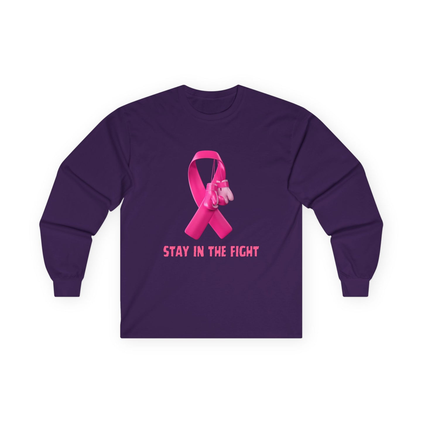 Breast Cancer Awareness Long Sleeve Tee — "Stay in the Fight" Pink Ribbon