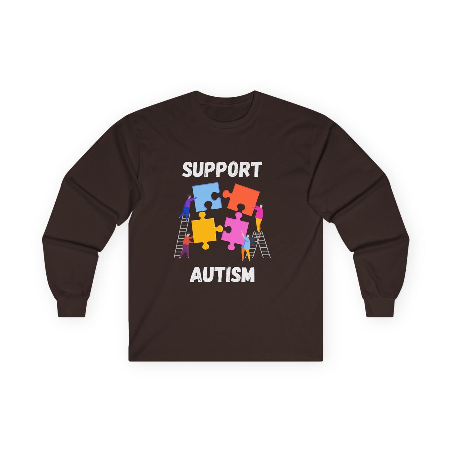 Support Autism Long Sleeve Tee — Puzzle Piece Awareness Shirt - White