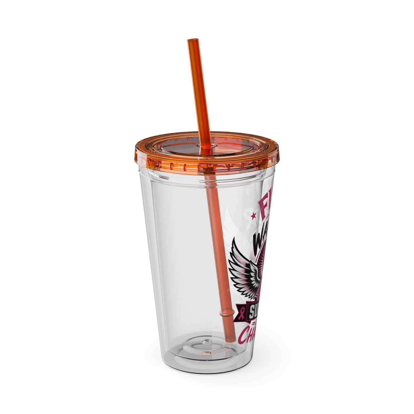 Fight Like a Warrior, Survive Like a Champion Breast Cancer Awareness 16oz Tumbler with Straw