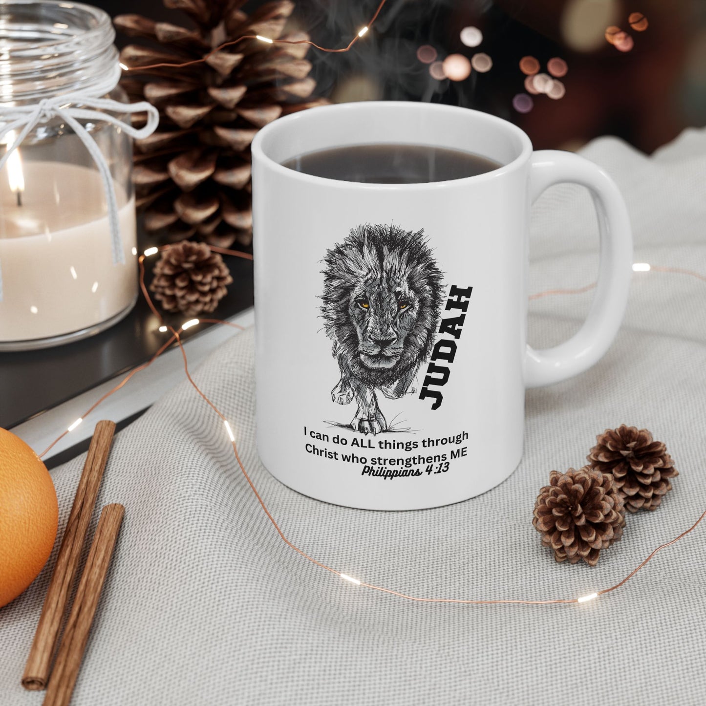 Lion of Judah Coffee Mug (11oz & 15oz) — 'I can do ALL things through Christ'