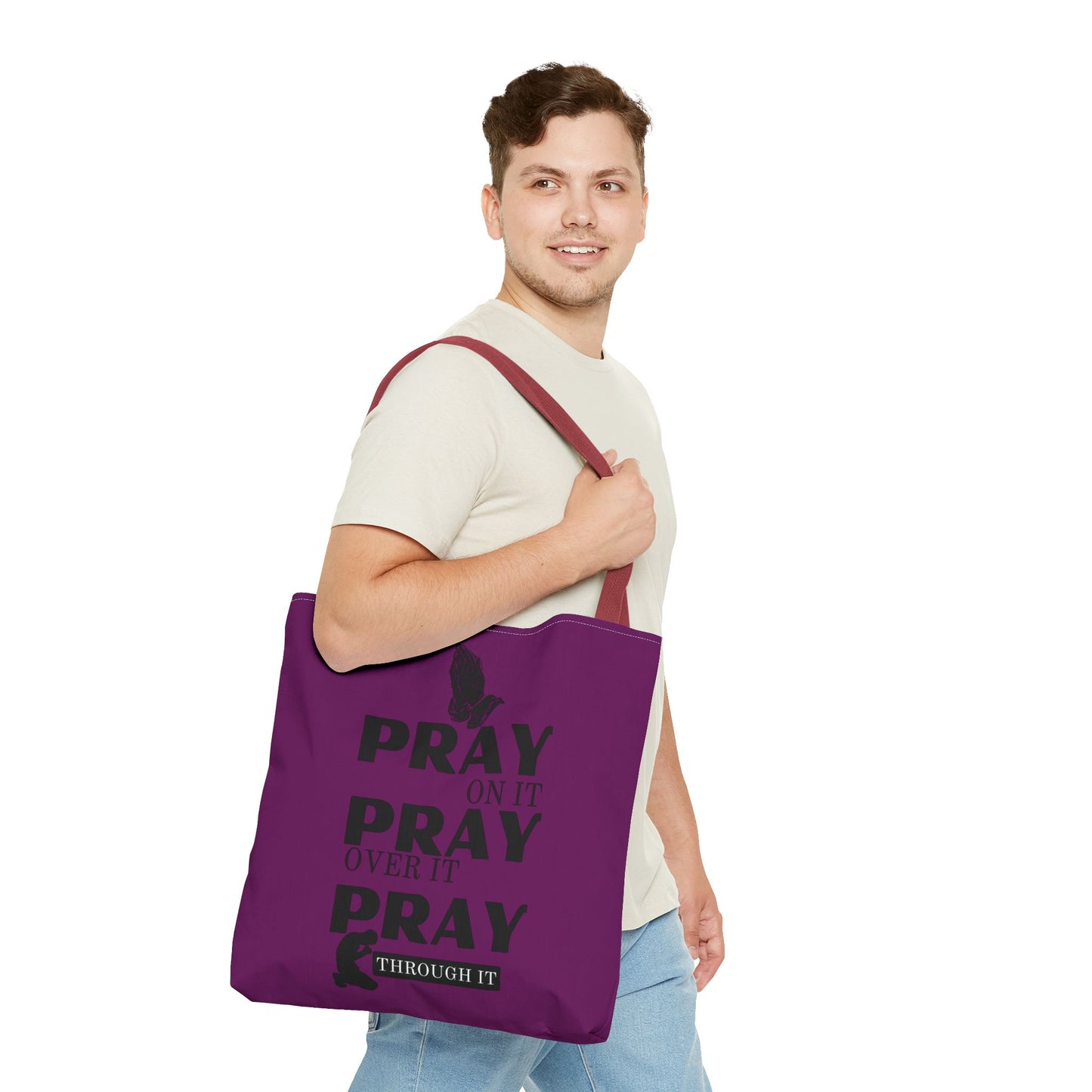 Pray On It Pray Over It Pray Through It Tote Bag - Purple