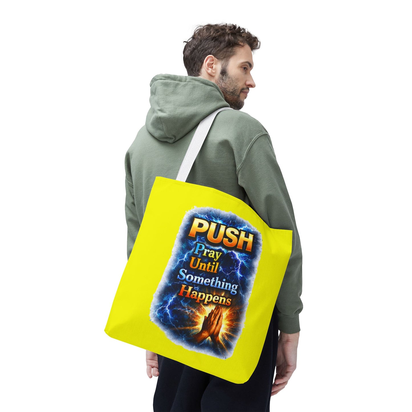 Push Pray Until Something Happens Yellow Tote Bag - Hands