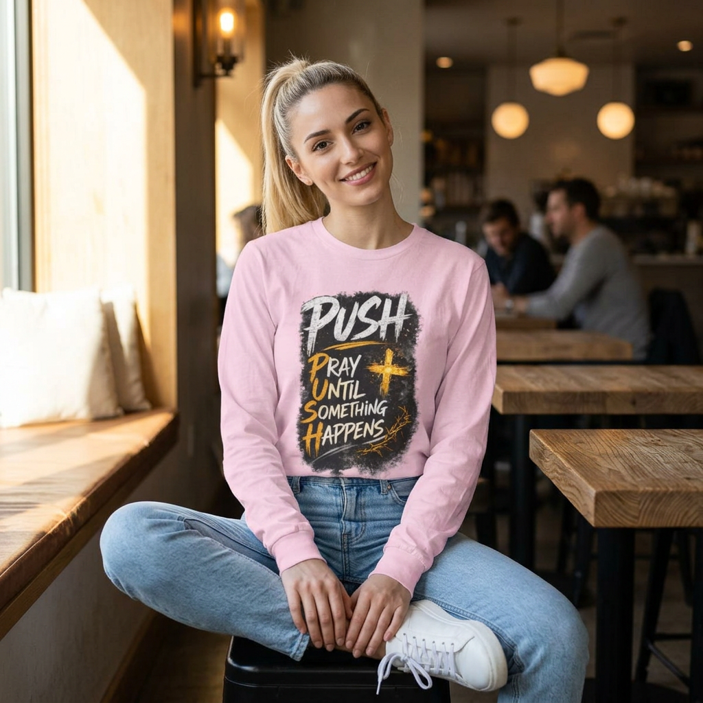 PUSH Pray Until Something Happens Long Sleeve Tee