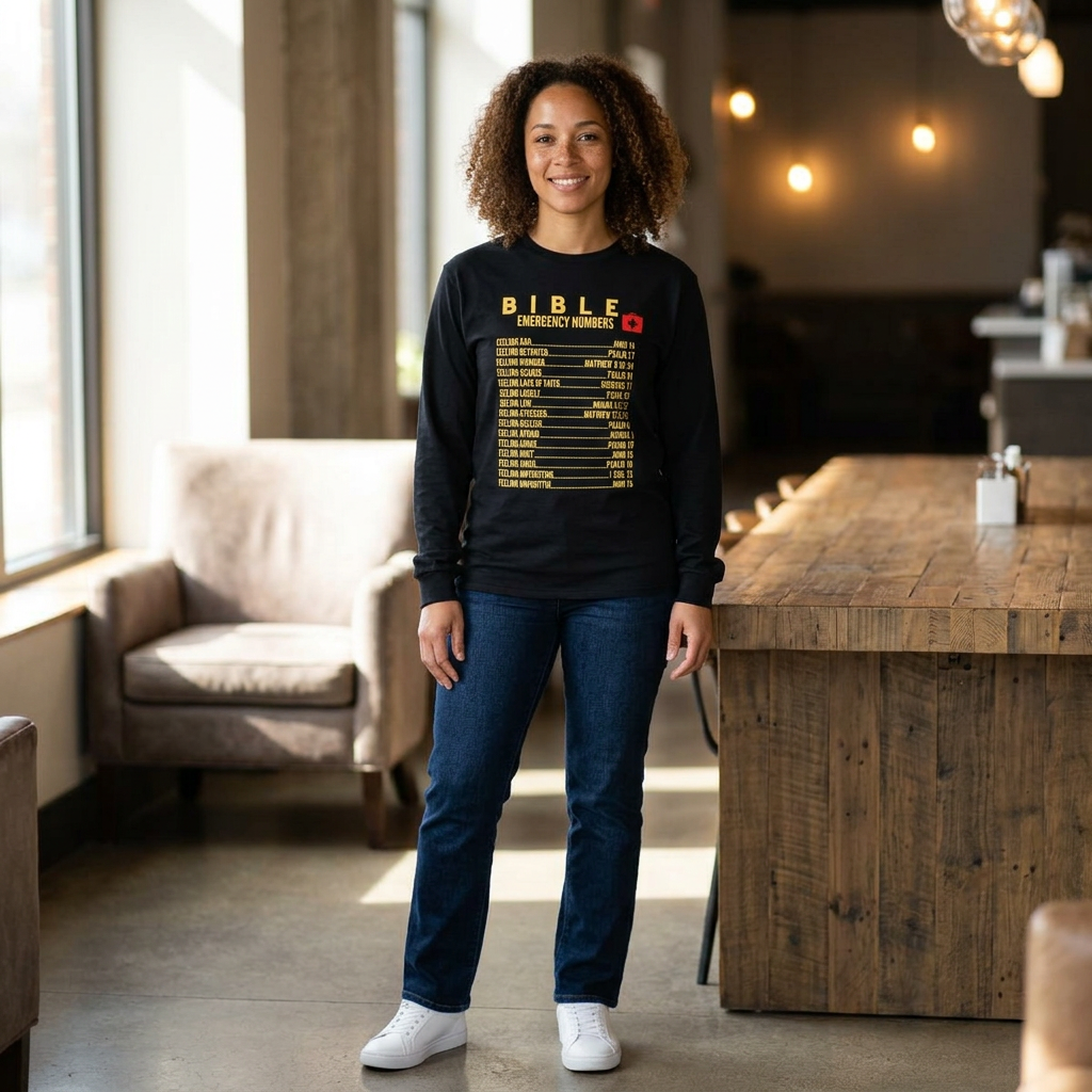 Bible Emergency Numbers Long Sleeve Tee - Gold