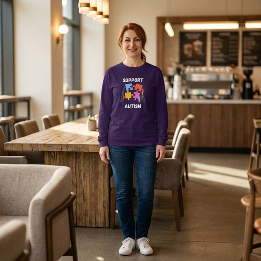 Support Autism Long Sleeve Tee — Puzzle Piece Awareness Shirt - White