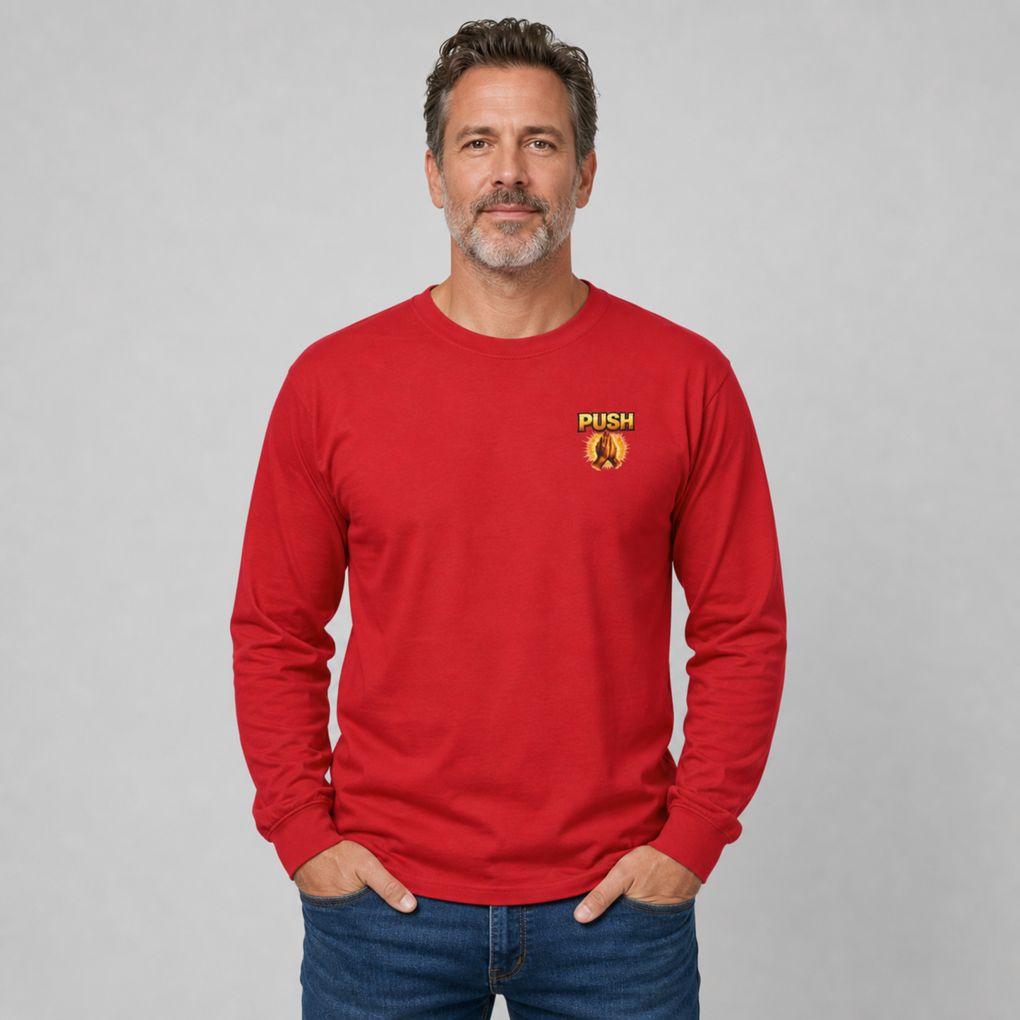 PUSH: Pray Until Something Happens Long Sleeve T-shirt front/back - Hands
