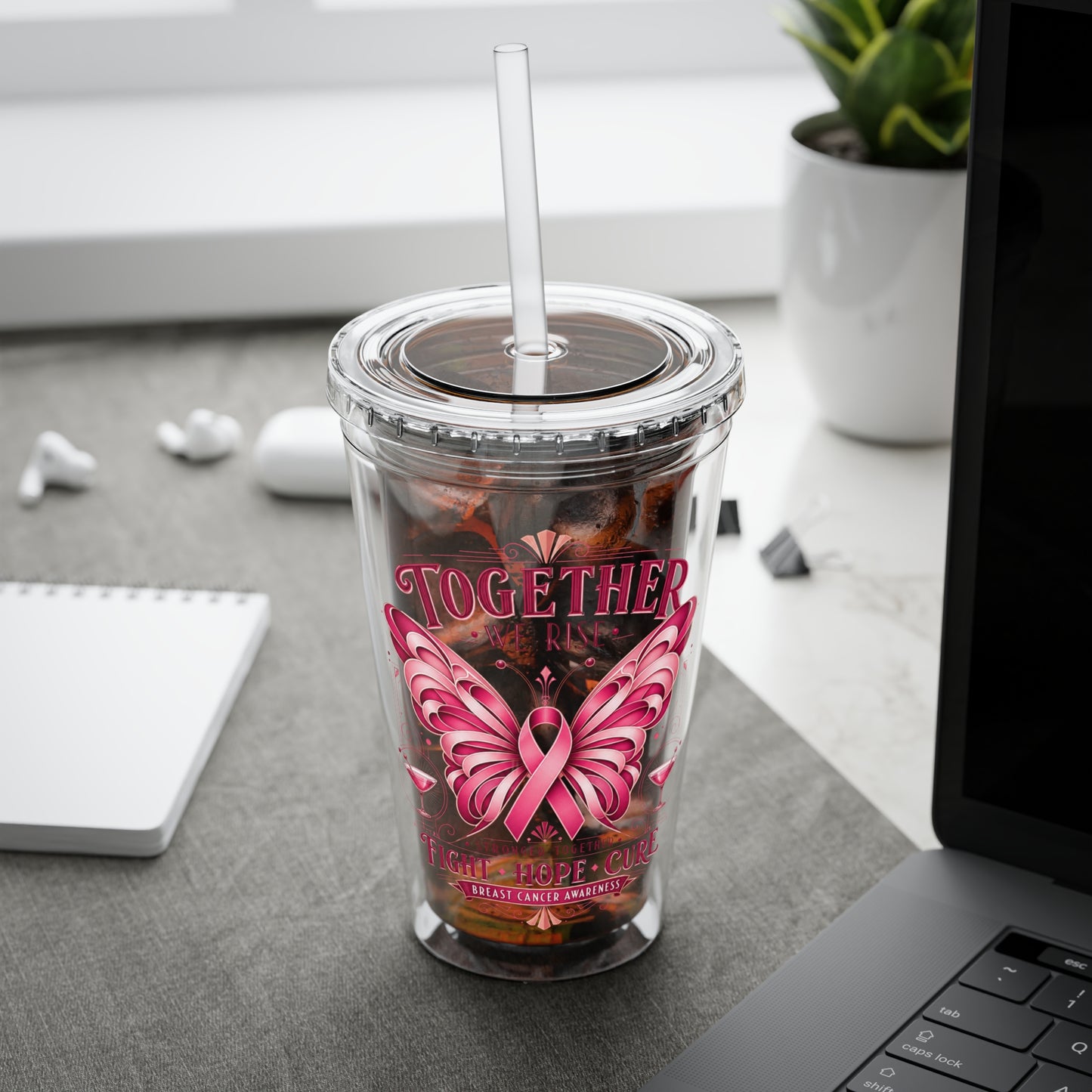 Together We Rise Butterfly Breast Cancer 16oz Tumbler with Straw