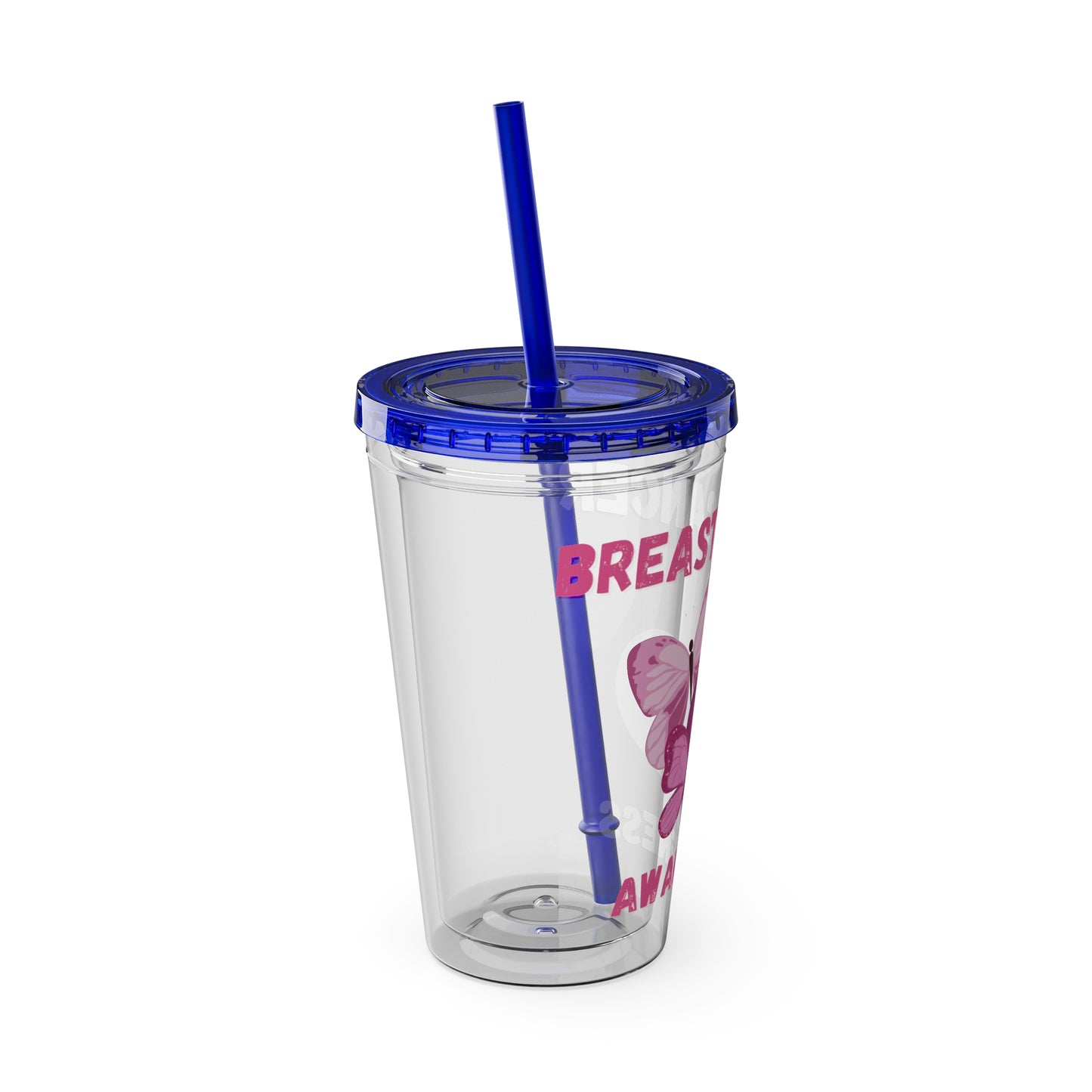 Breast Cancer Awareness 16oz Tumbler with Straw - Butterfly, Heart