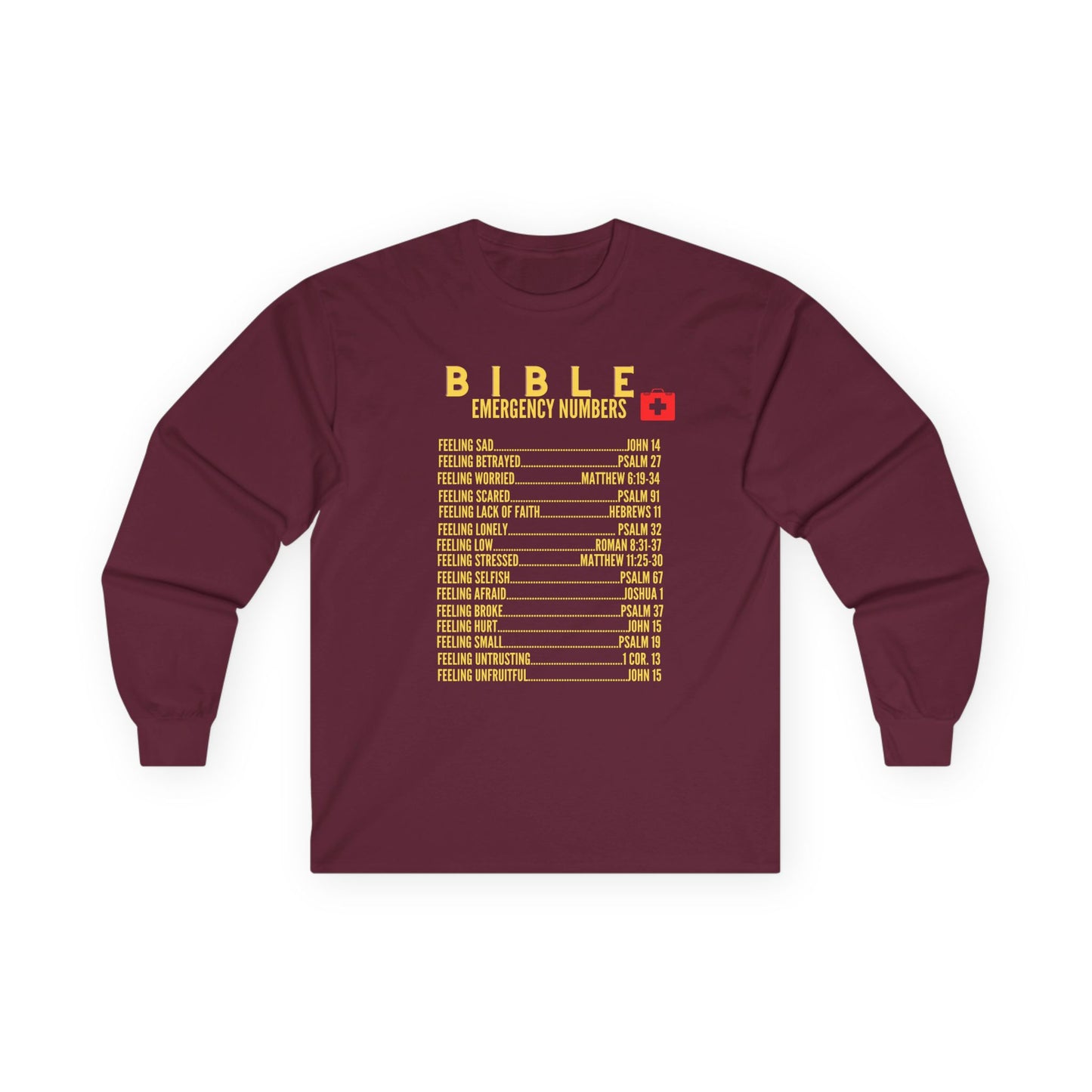 Bible Emergency Numbers Long Sleeve Tee - Gold