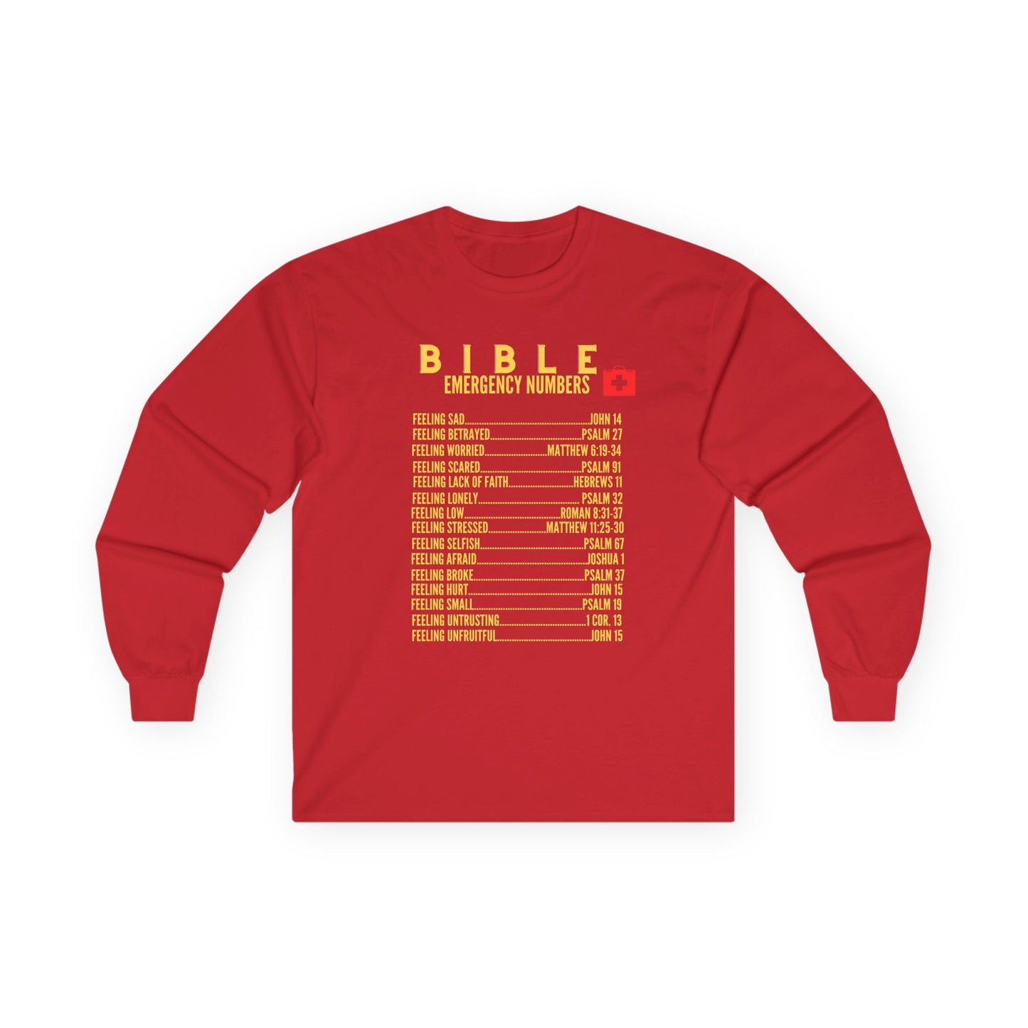 Bible Emergency Numbers Long Sleeve Tee - Gold