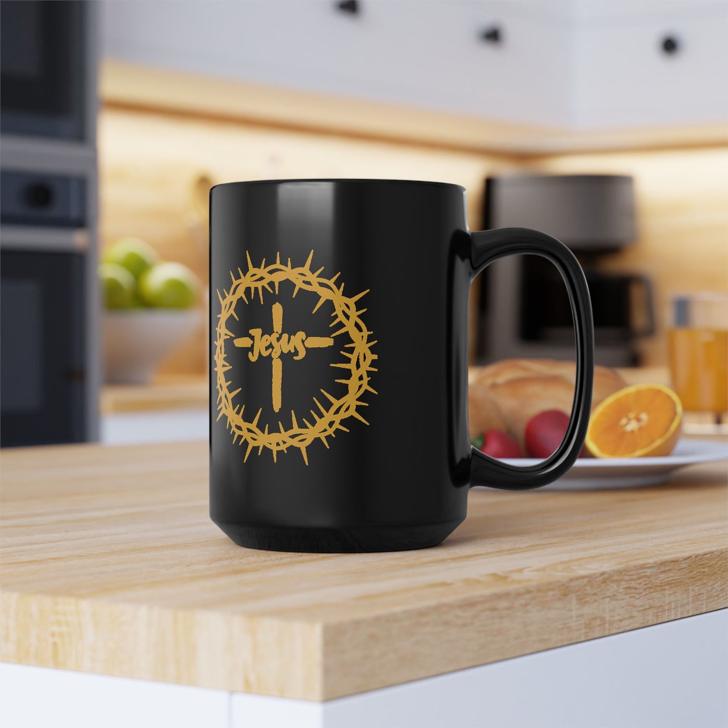 Jesus Crown of Thorns Black Coffee Mug (11oz/15oz)