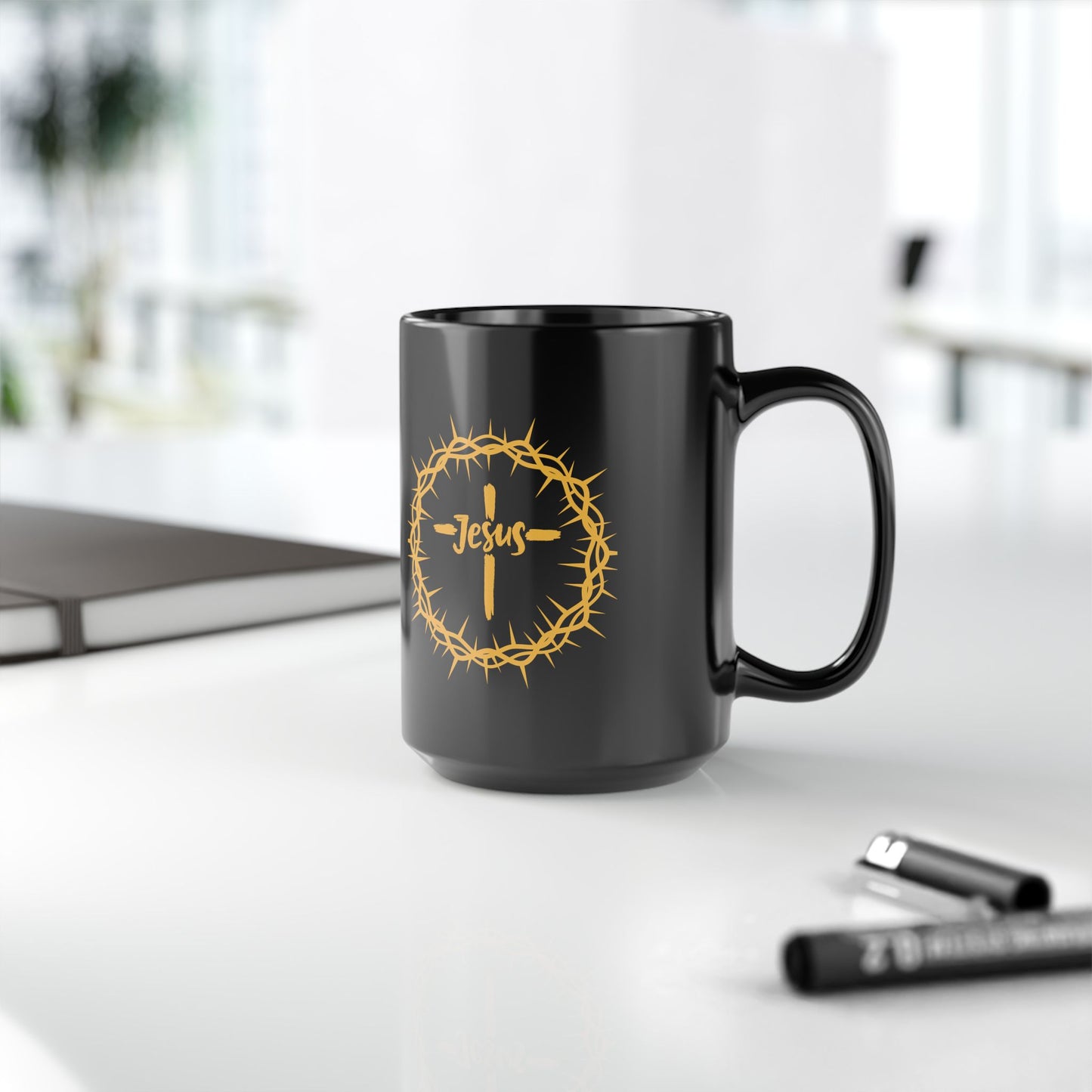 Jesus Crown of Thorns Black Coffee Mug (11oz/15oz)