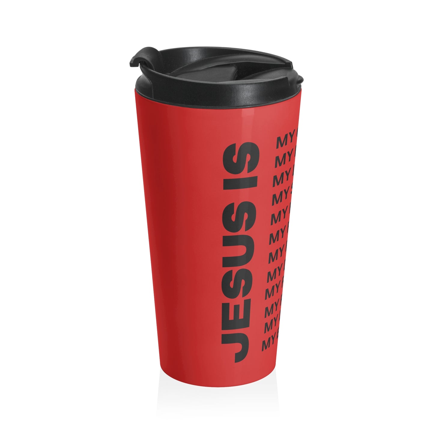 Christian JESUS IS Red Stainless Steel Travel Mug - Blk