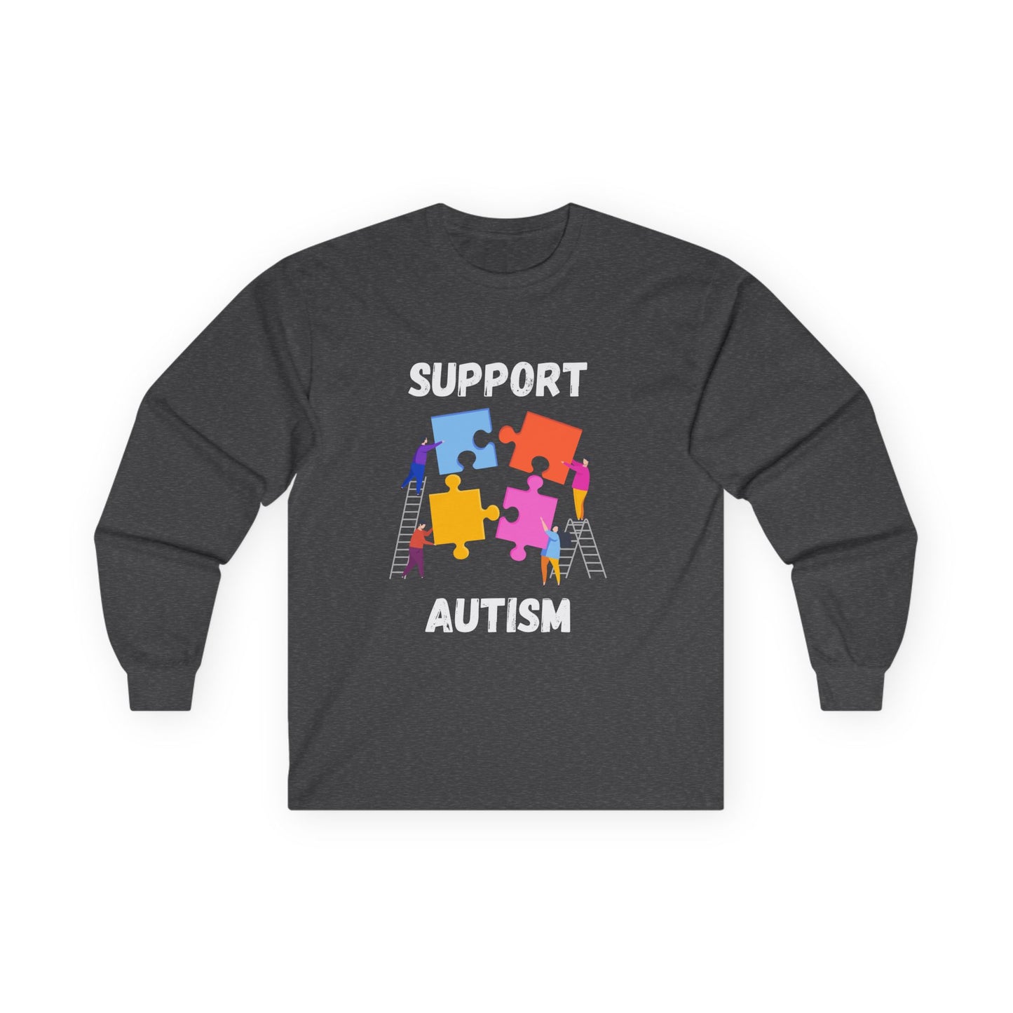 Support Autism Long Sleeve Tee — Puzzle Piece Awareness Shirt - White