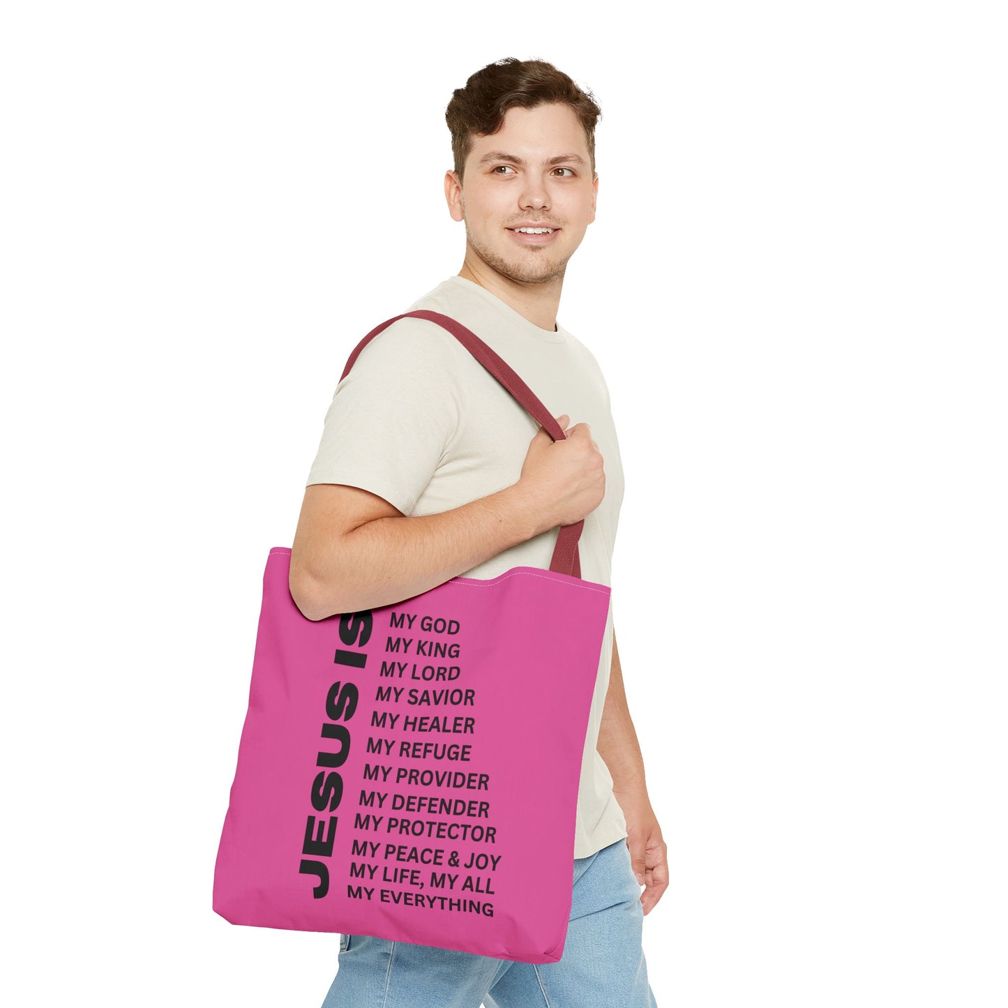 Christian JESUS IS Tote Bag - Pink