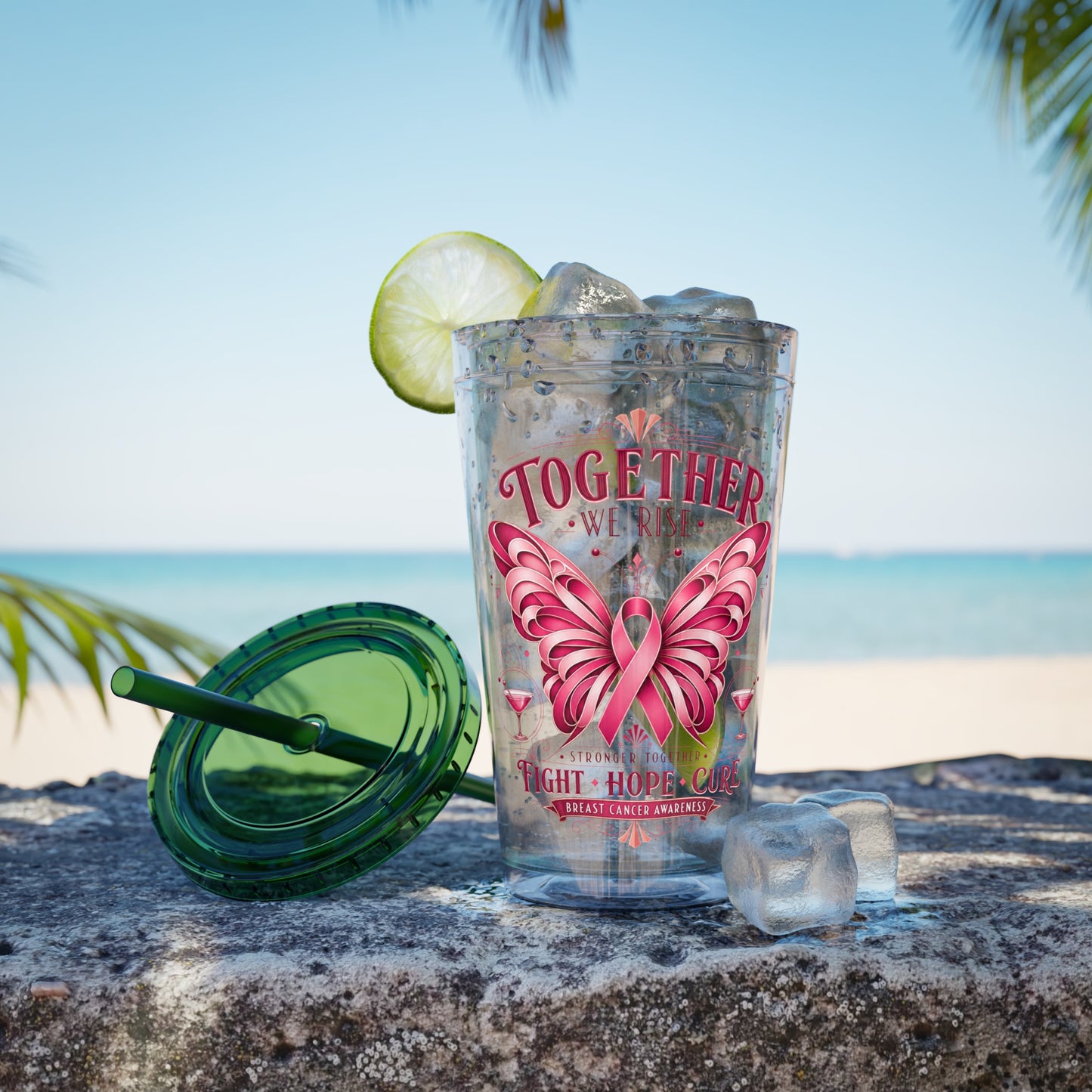 Together We Rise Butterfly Breast Cancer 16oz Tumbler with Straw