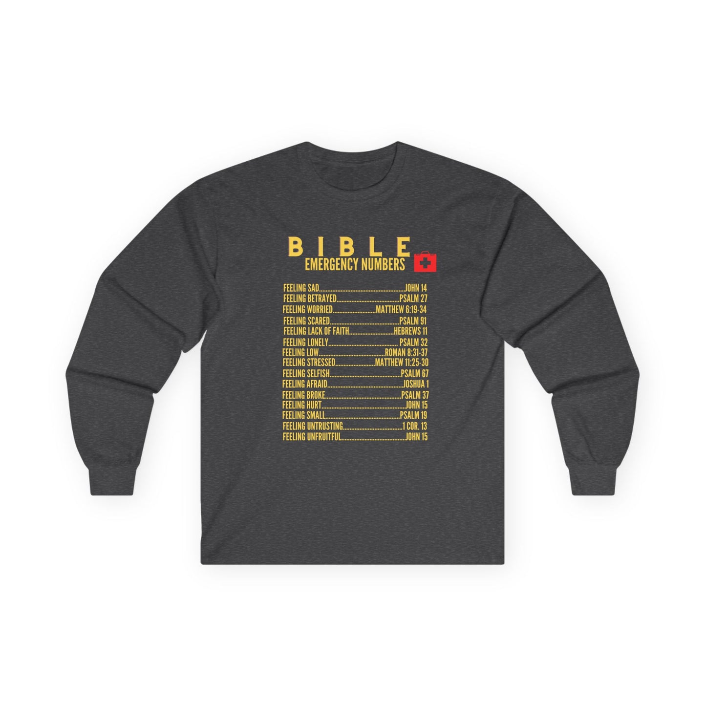 Bible Emergency Numbers Long Sleeve Tee - Gold