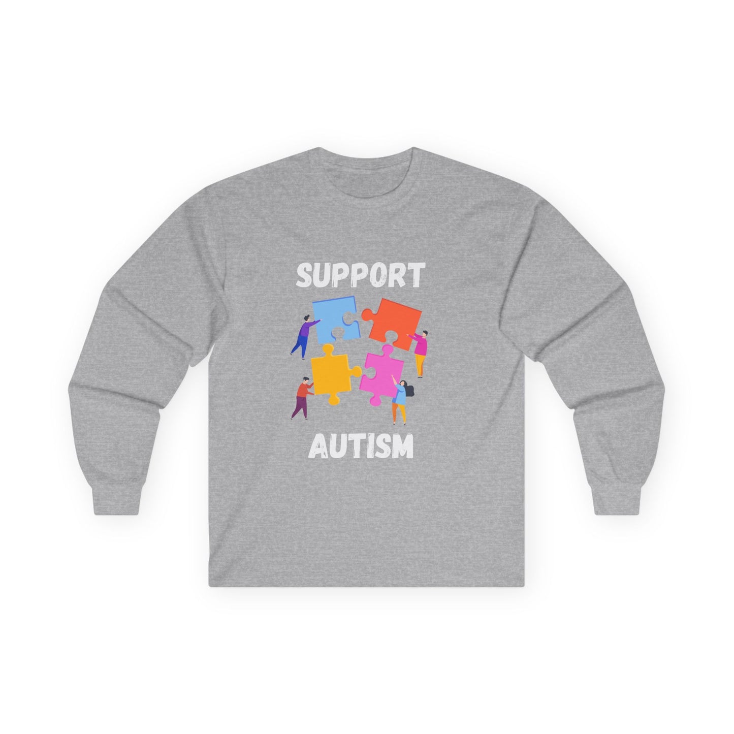 Support Autism Long Sleeve Tee — Puzzle Piece Awareness Shirt - White