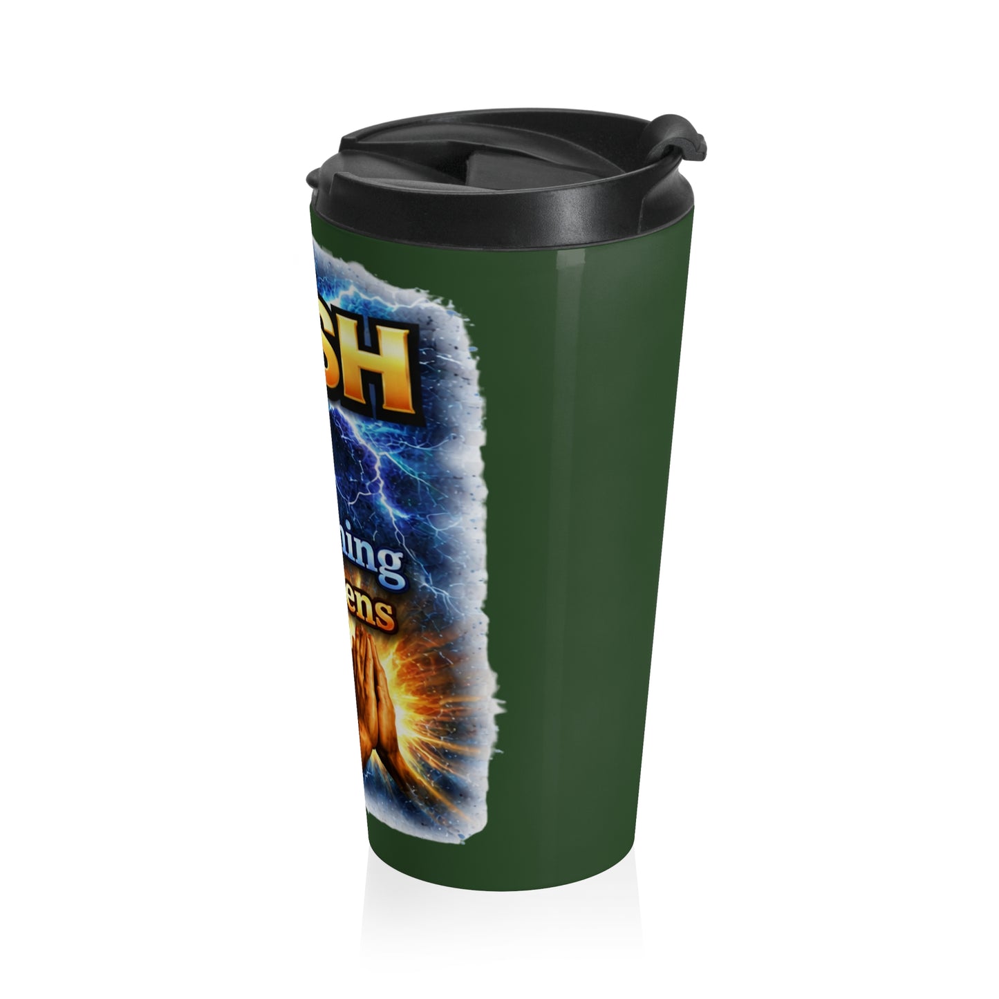 Push: 'Pray Until Something Happens' Stainless Steel Green Travel Mug - Hands