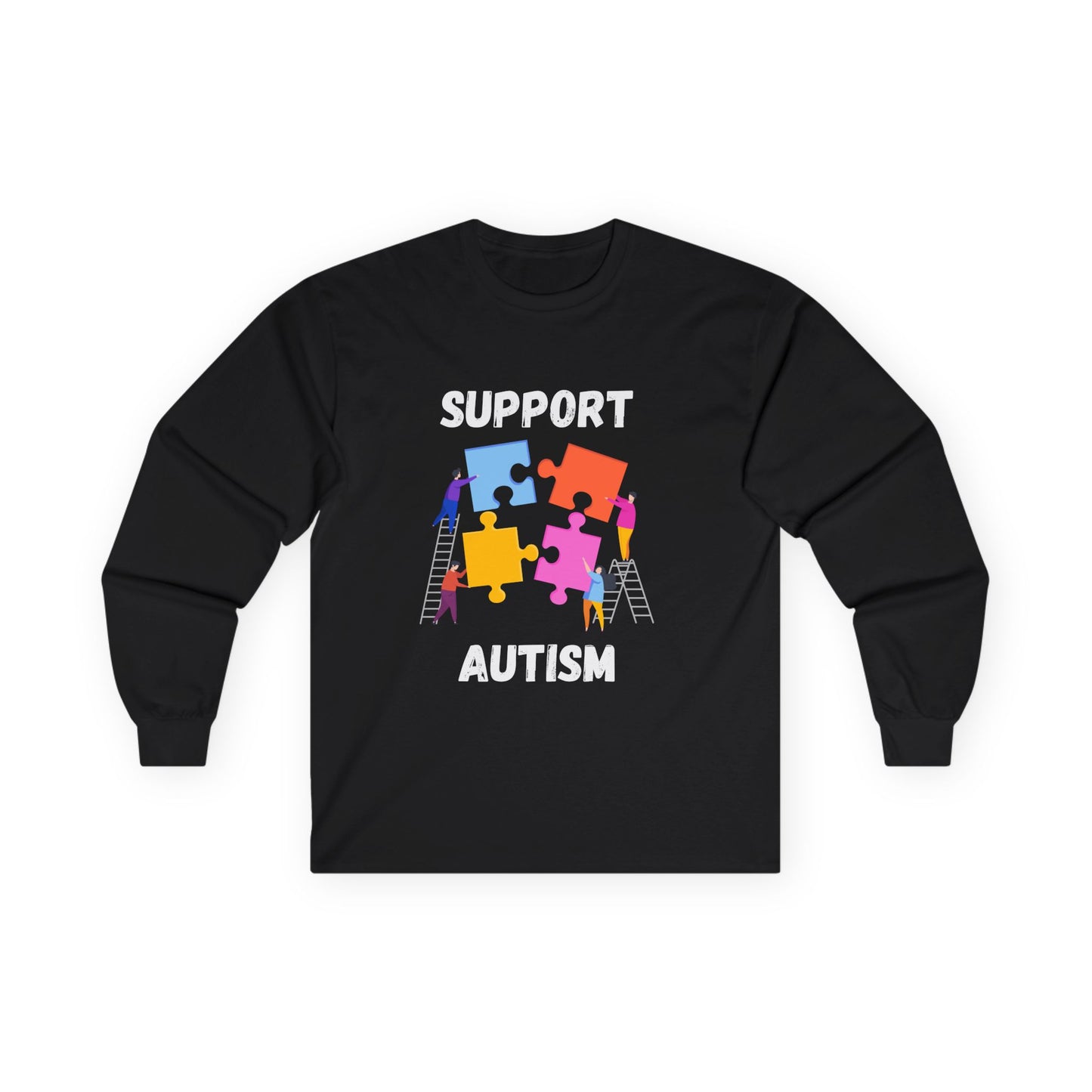 Support Autism Long Sleeve Tee — Puzzle Piece Awareness Shirt - White