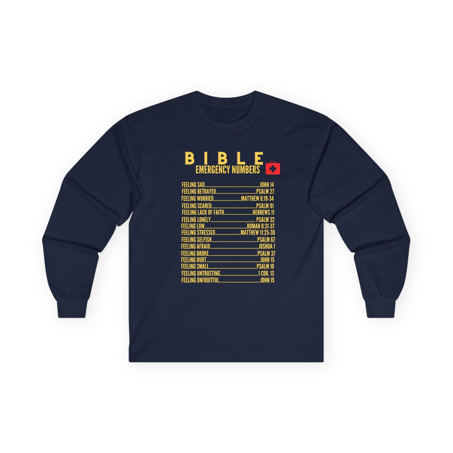 Bible Emergency Numbers Long Sleeve Tee - Gold