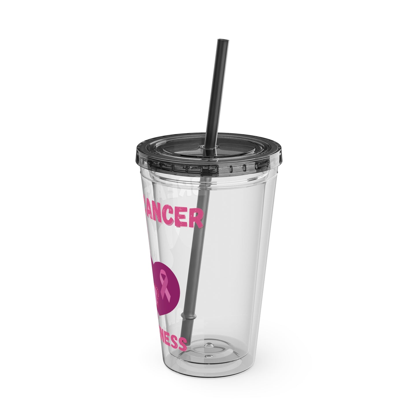 Breast Cancer Awareness 16oz Tumbler with Straw - Butterfly, Heart